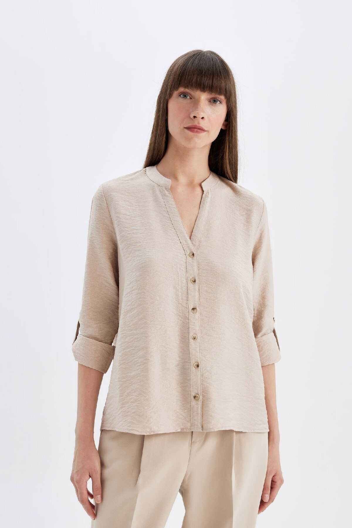 پیراهن آستین بلند یقه خدمه فیت منظم