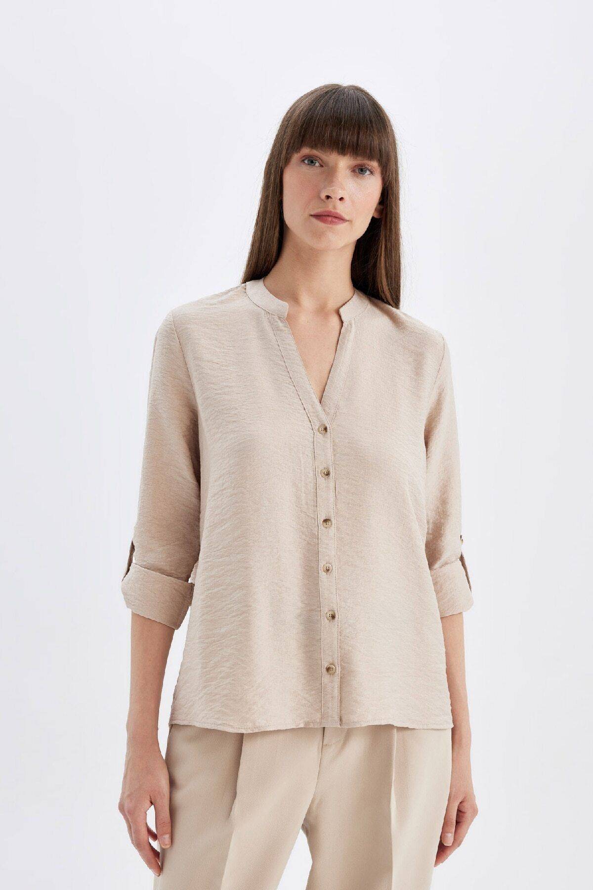 پیراهن آستین بلند یقه خدمه فیت منظم