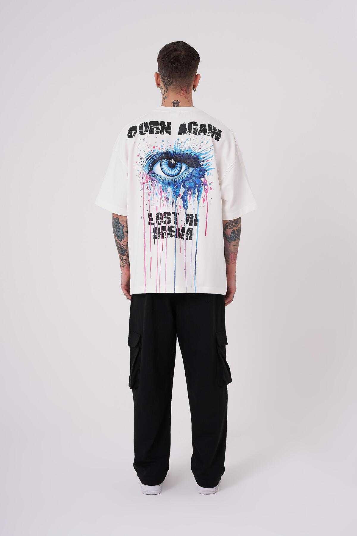 تیشرت مردانه طوسی با چاپ بزرگ Lost in Dream