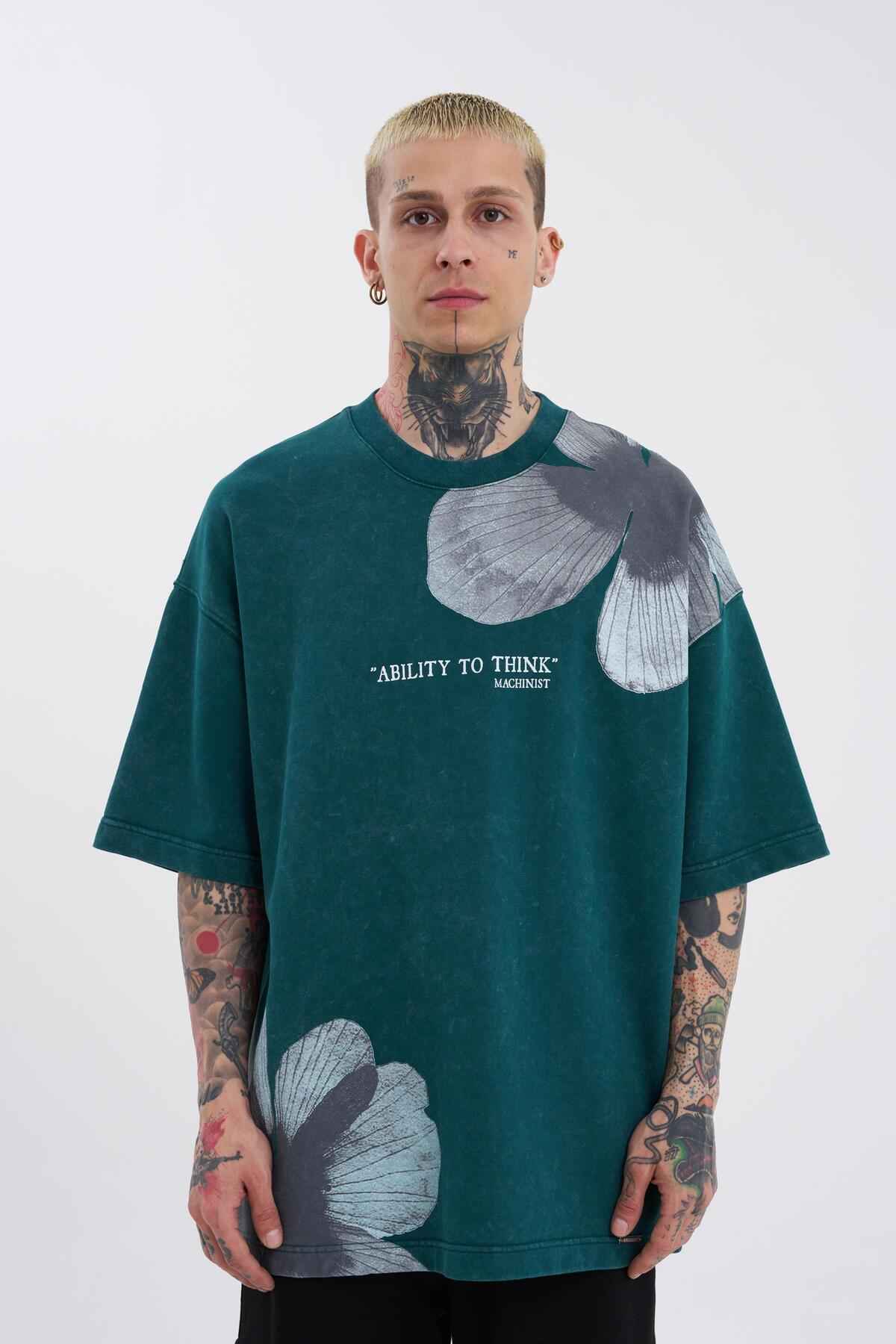 تیشرت ابری طرح گل های شسته مردانه