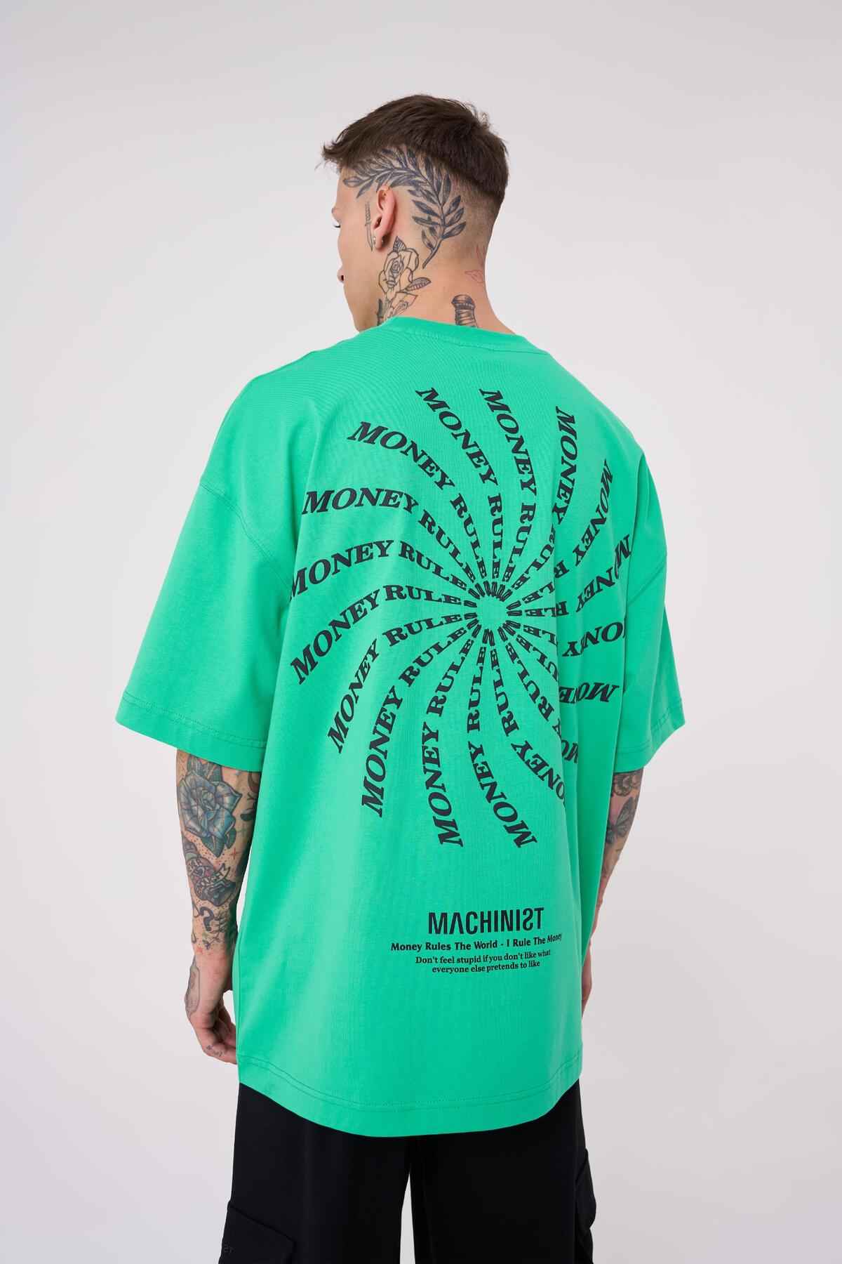 تیشرت مردانه نقش پولی چاپ شده سایز بزرگ سبز روشن