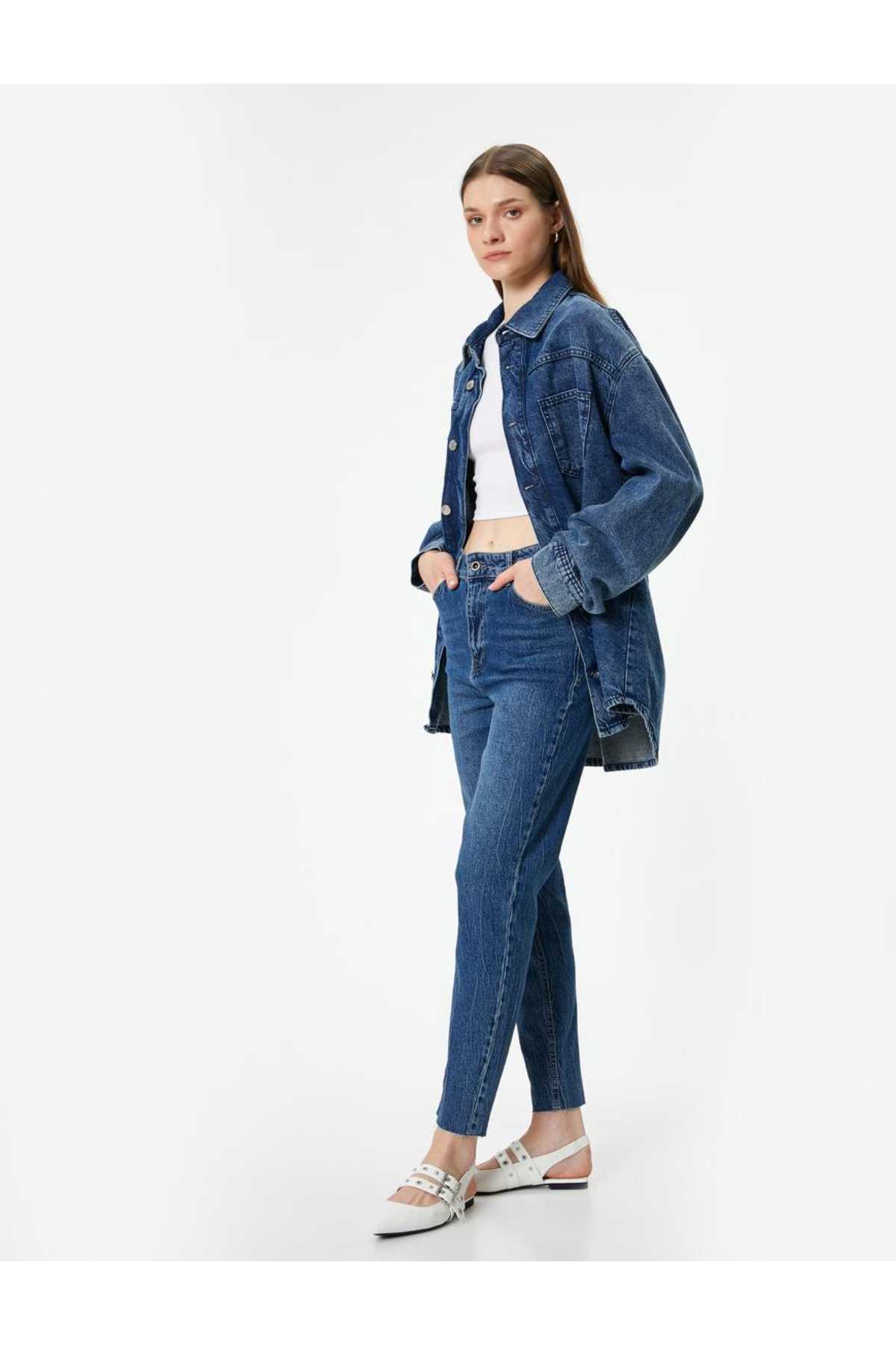 شلوار جین کمر بلند باریک و راست پا نخی - ایو اسلیم جین