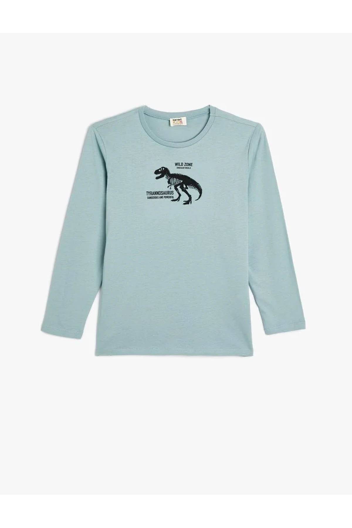 تیشرت دایناسور آستین بلند یقه خدمه نخی