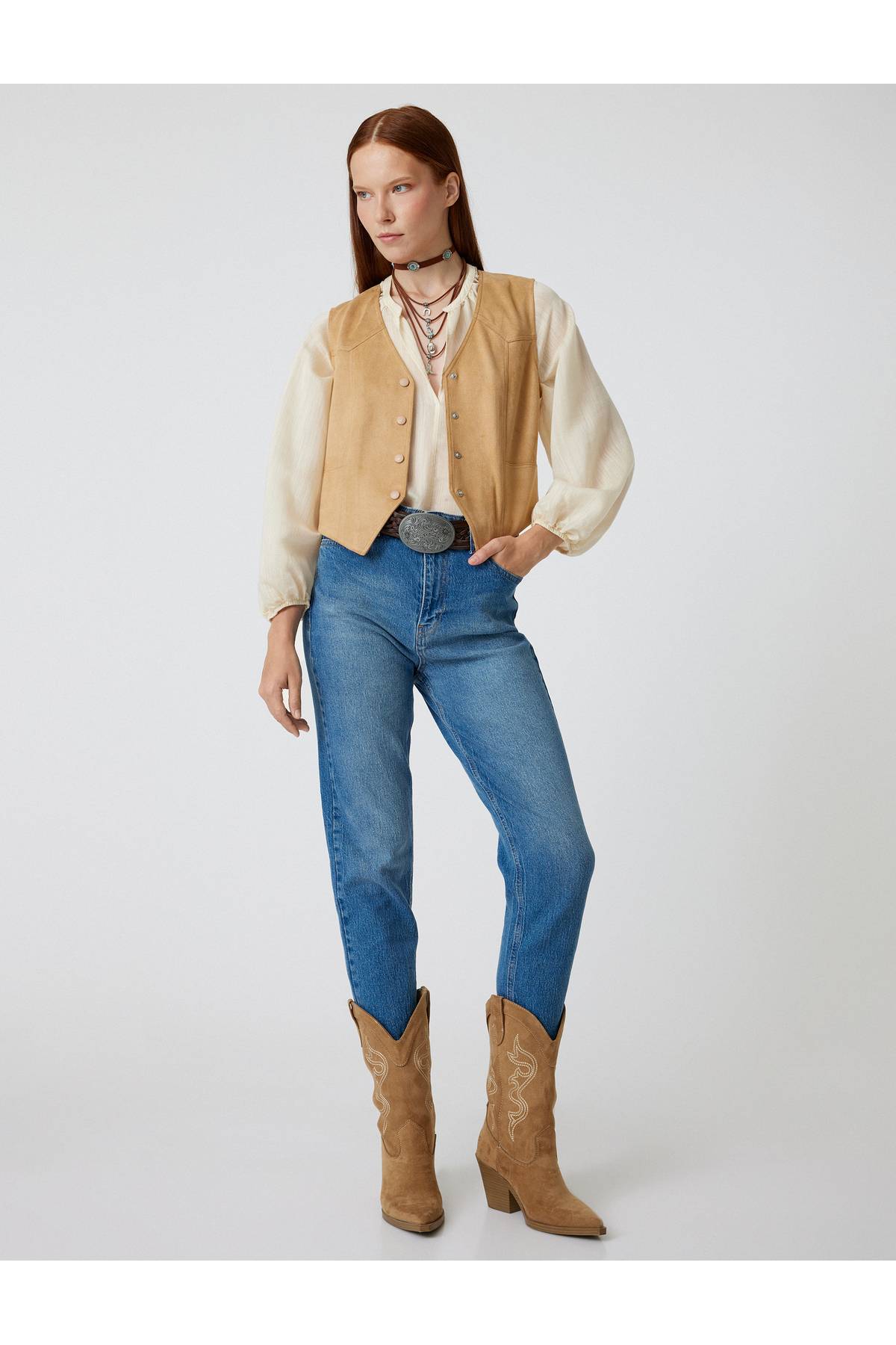 شلوار جین کمر بلند باریک و راست پا نخی - ایو اسلیم جین