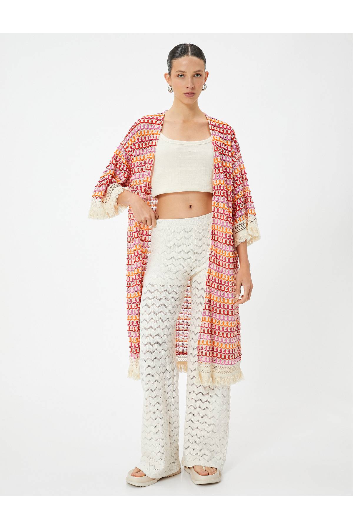 قلاب بافی بلند قد آرنج منگوله کیمونو