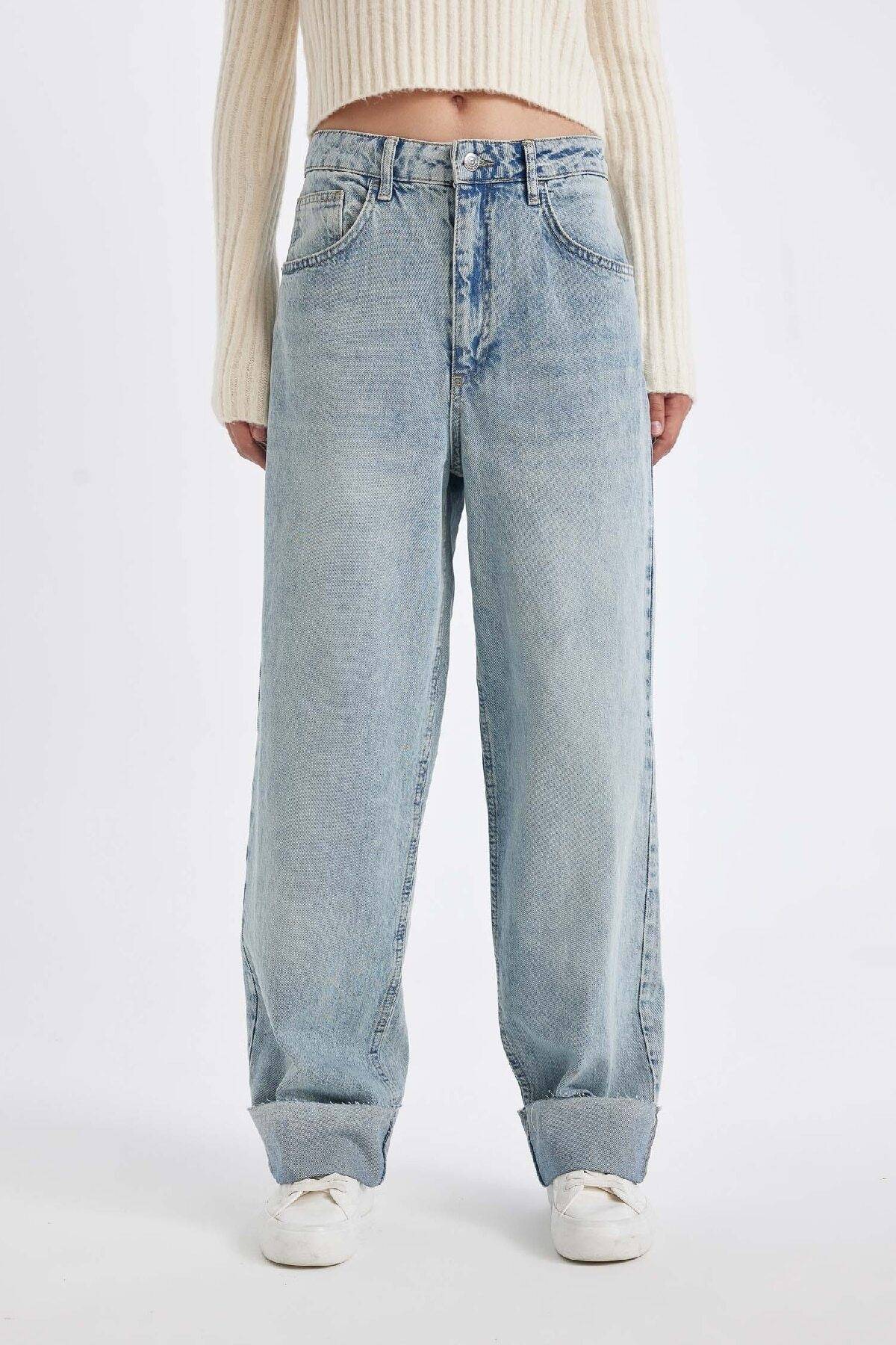 کاف گشاد شلوار جین شسته کمر گشاد تا مچ پا