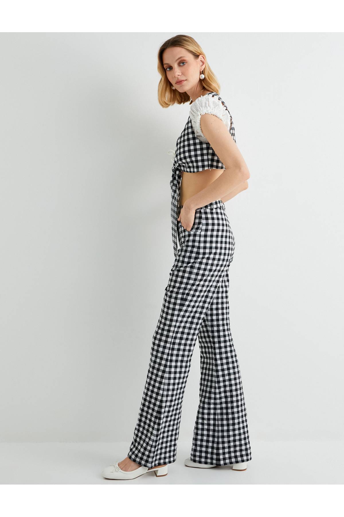 X Tuba Ünsal - Gingham Flare Leg Trousers Slim Fit