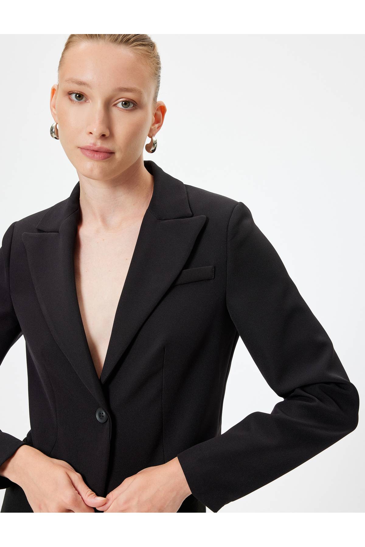 کاپشن بلیزر دو سینه یقه معکوس با تناسب منظم