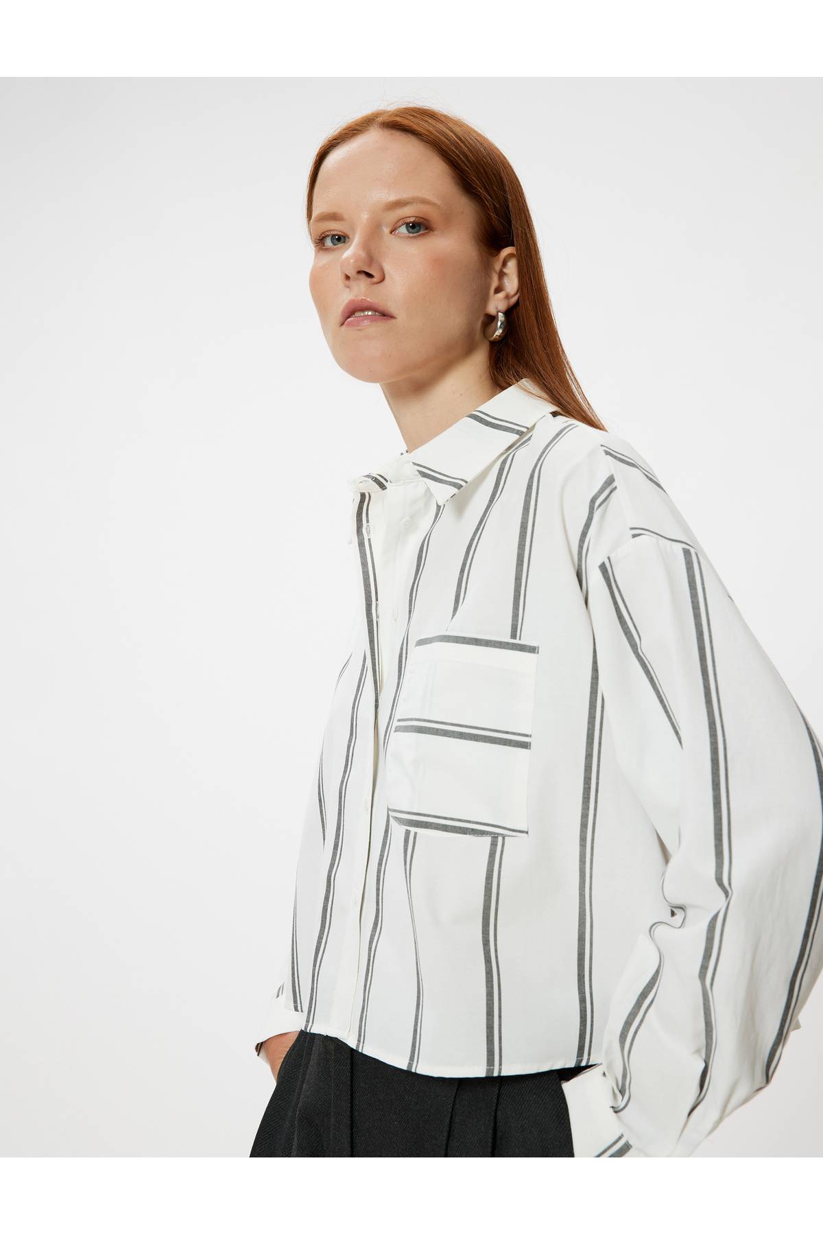 جیب آستین بلند پیراهن پوپلین برش پنبه