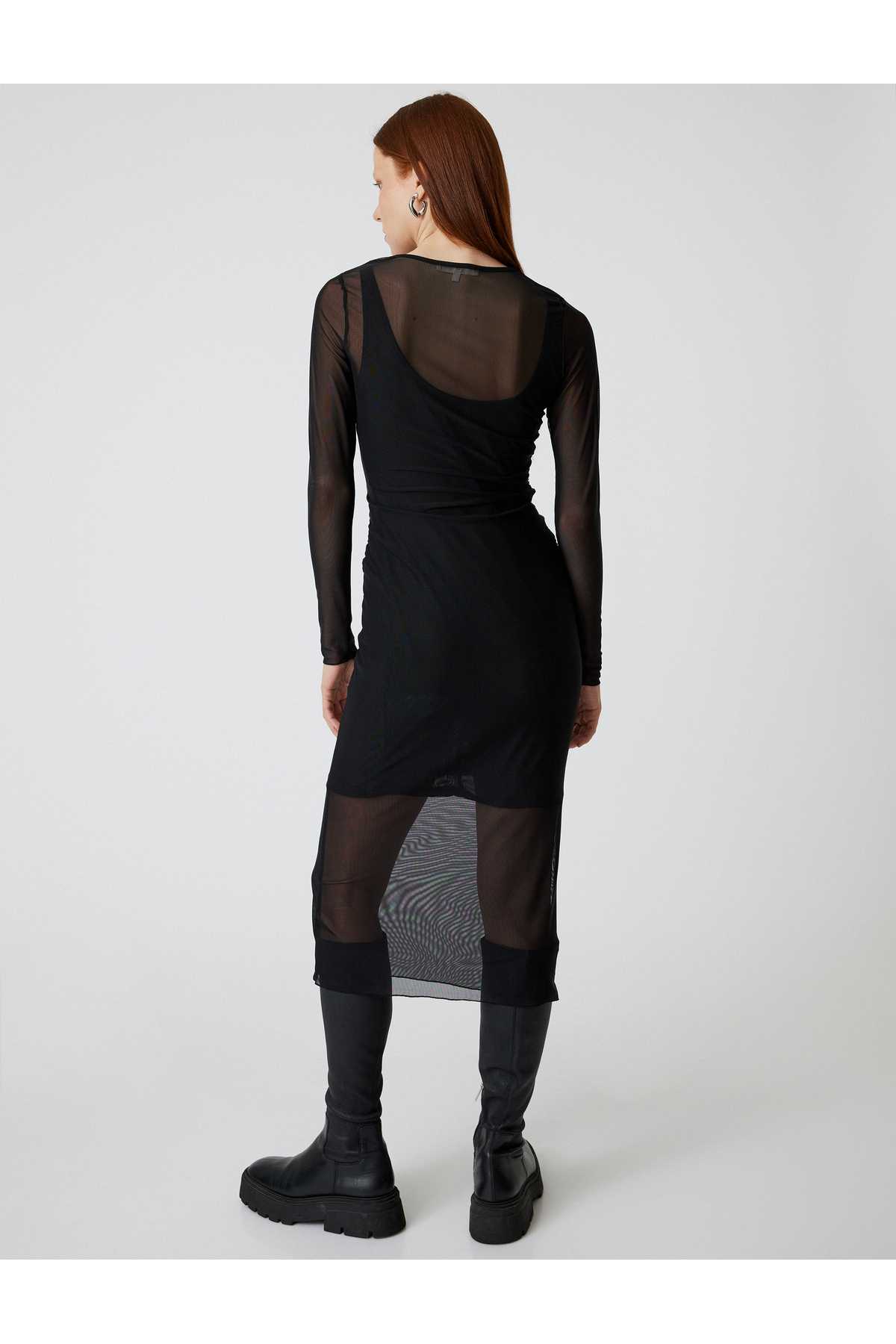 لباس توری مدادی آستین بلند یقه گرد