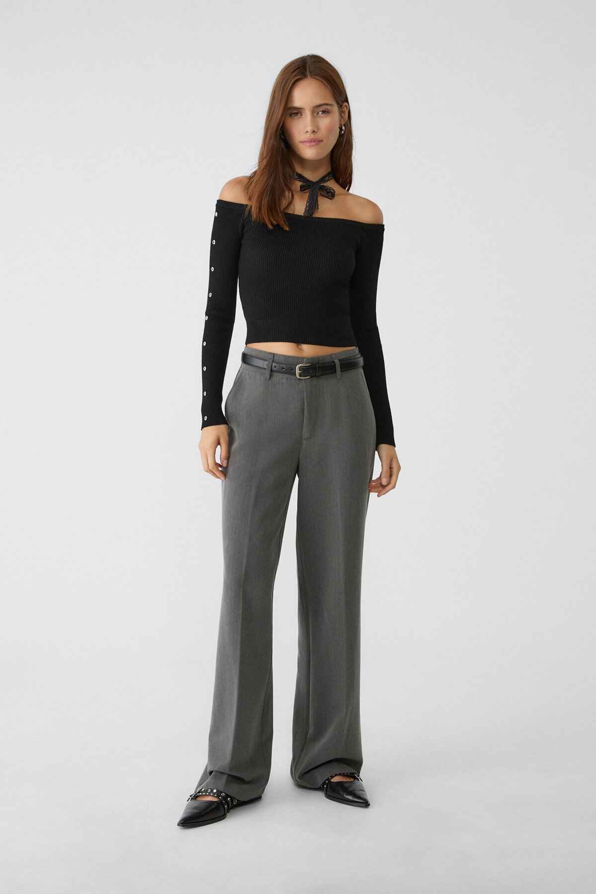 شلوار پارچه ای با کمربند و روان