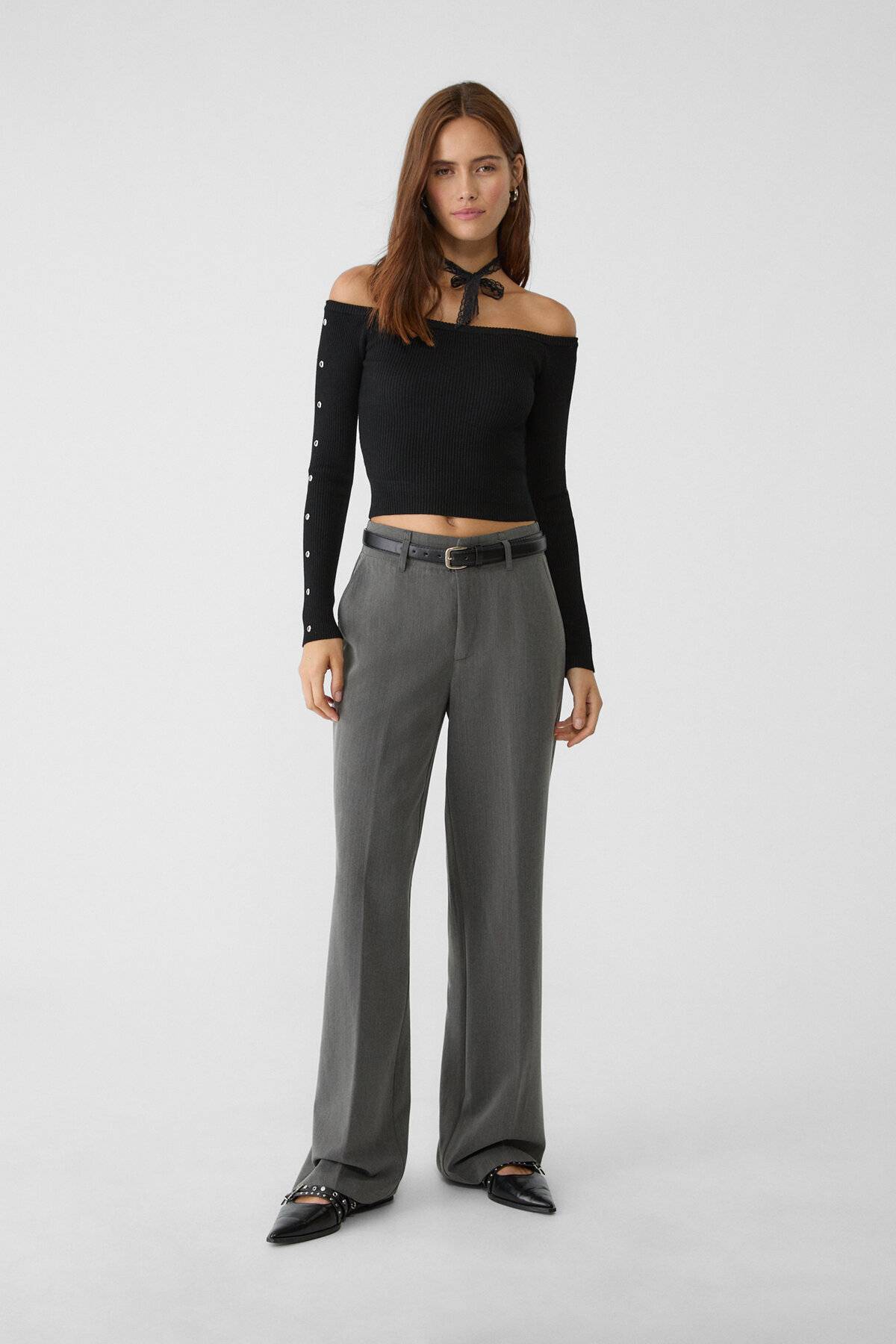 شلوار پارچه ای با کمربند و روان