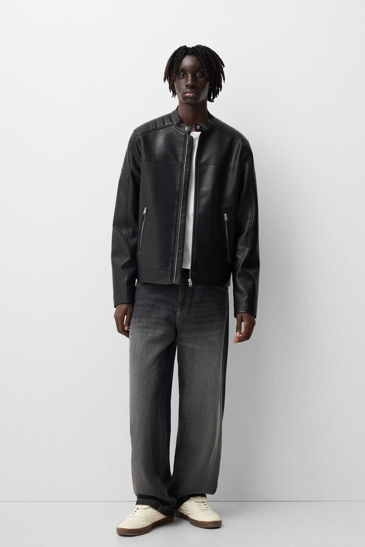 ژاکت دوچرخه سواری چرم مصنوعی زیپ دار