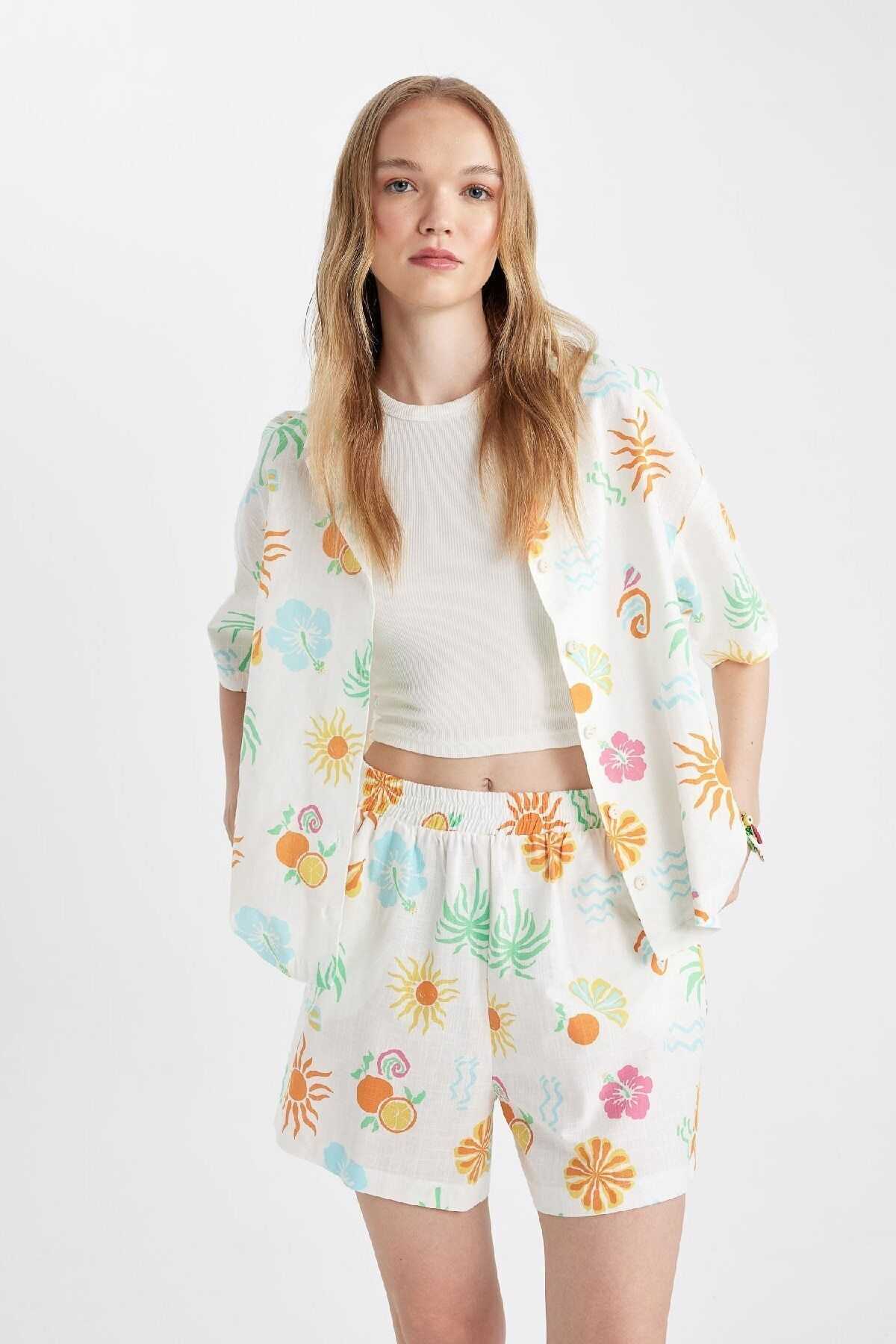 پیراهن آستین کوتاه یقه پیژامه طرح دار سایز بزرگ D5117ax24hs