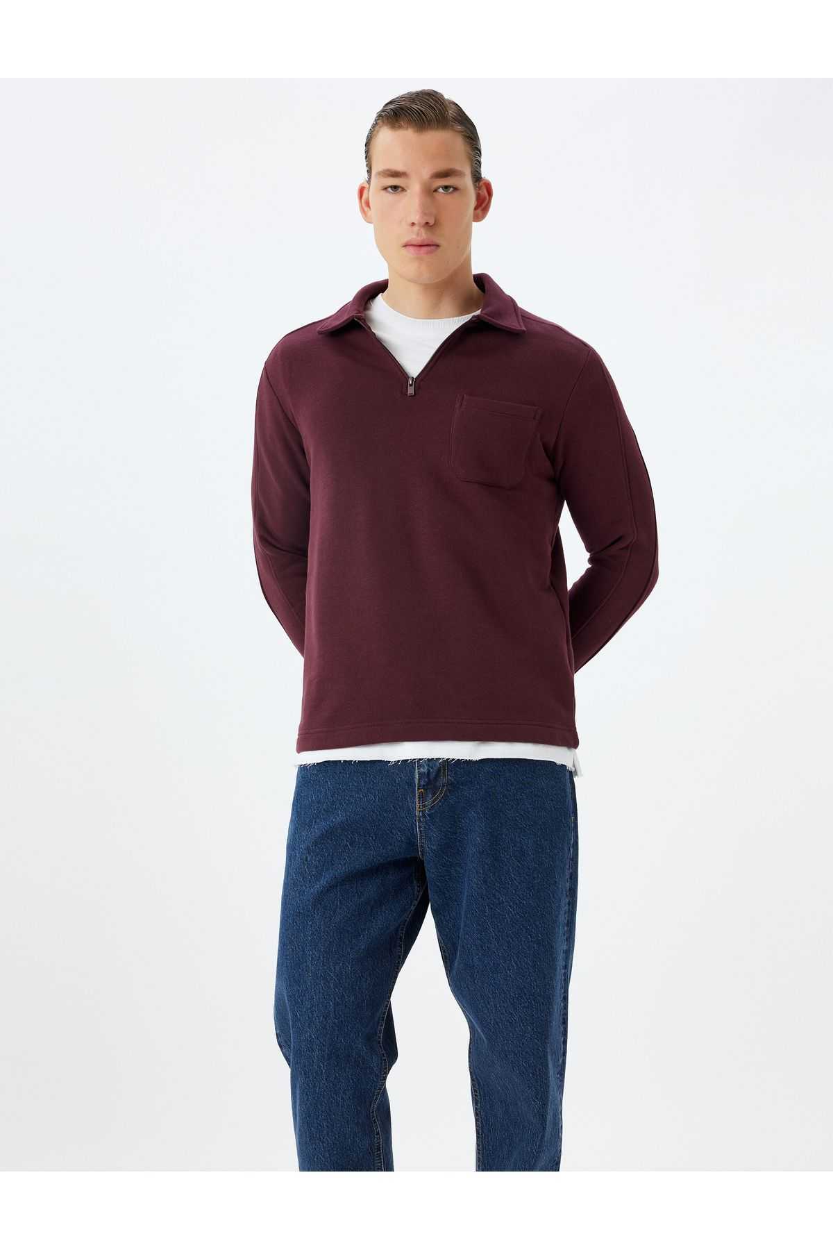 سویشرت یقه یقه دار پایه آستین بلند ترکیبی از پنبه