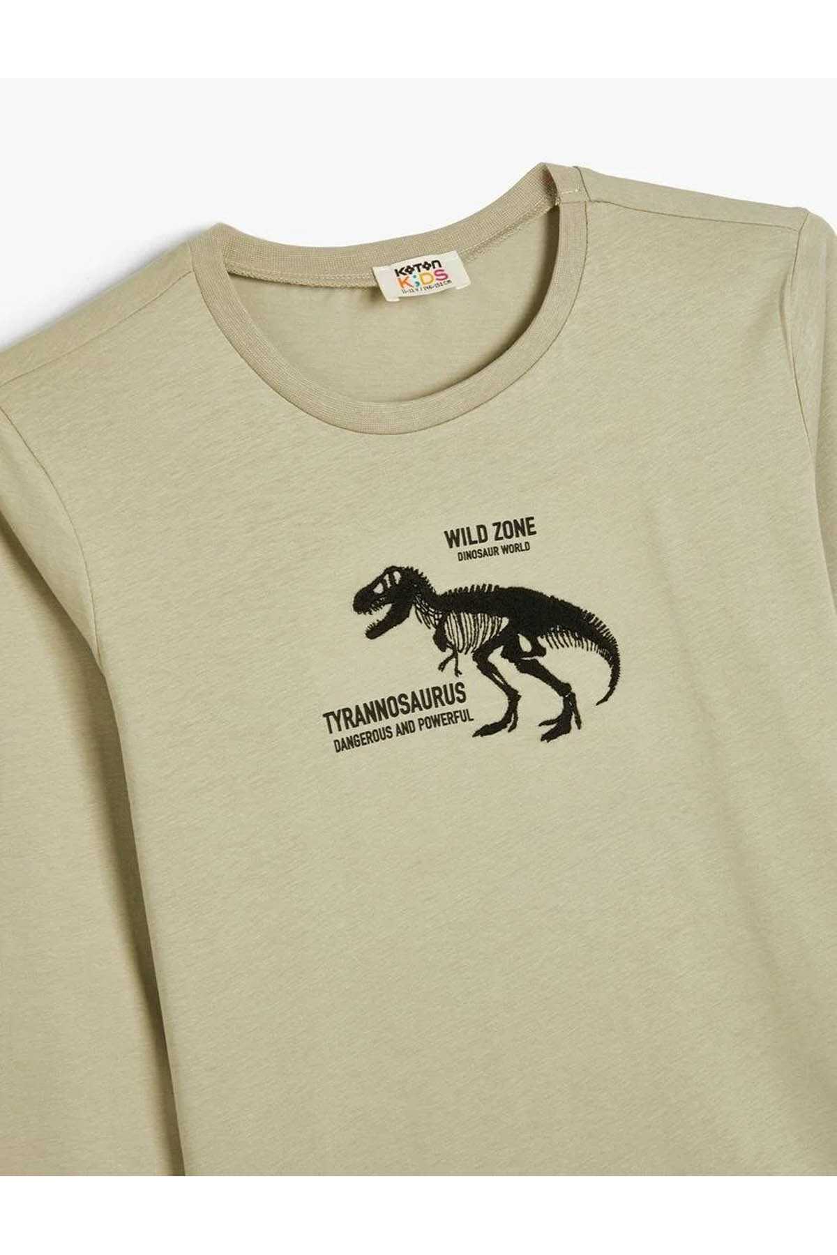 تیشرت دایناسور آستین بلند یقه خدمه نخی