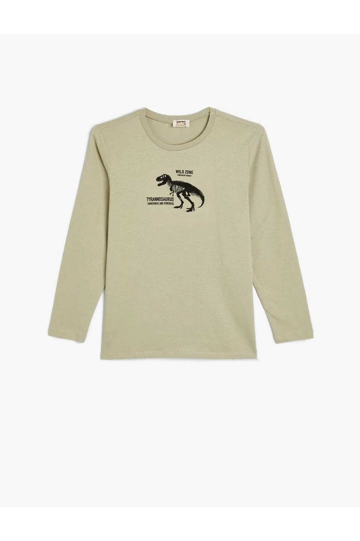 تیشرت دایناسور آستین بلند یقه خدمه نخی