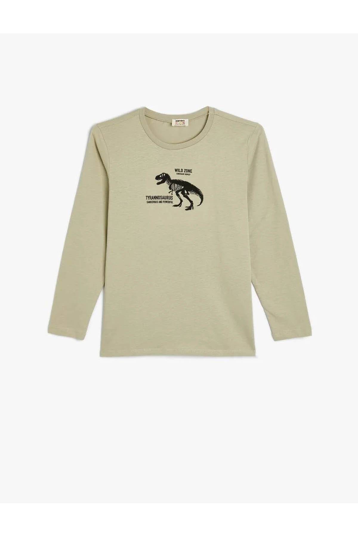 تیشرت دایناسور آستین بلند یقه خدمه نخی