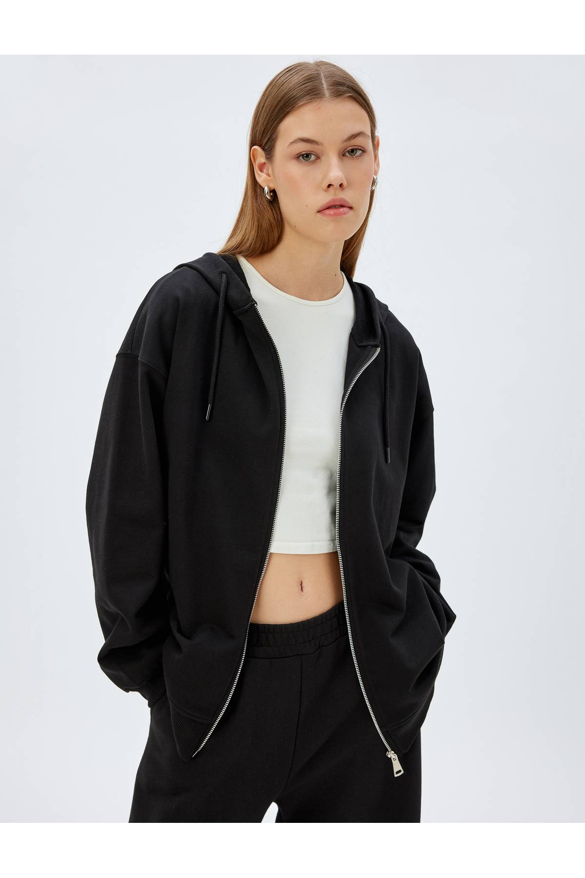 بلوز آستین بلند سه نخی زیپ دار نخی