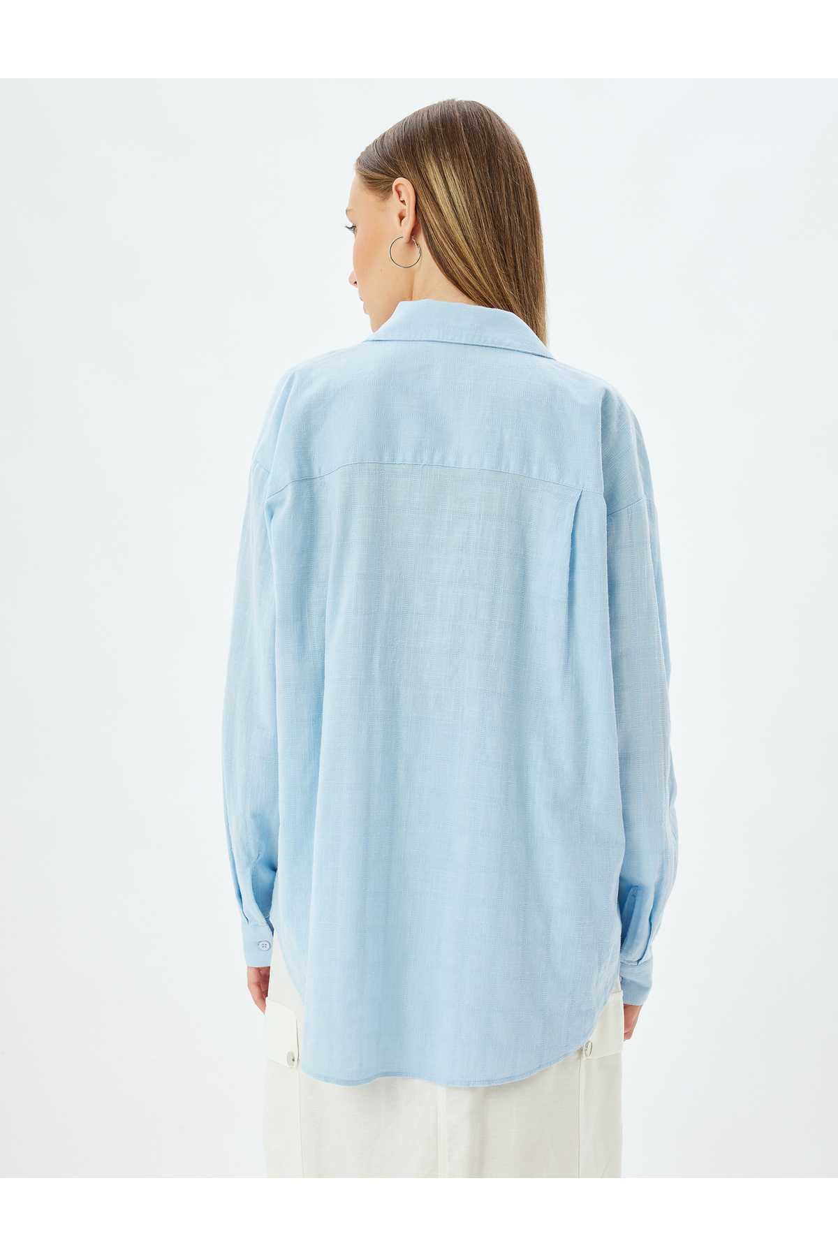 پیراهن سایز بزرگ آستین بلند یقه کلاسیک با دکمه