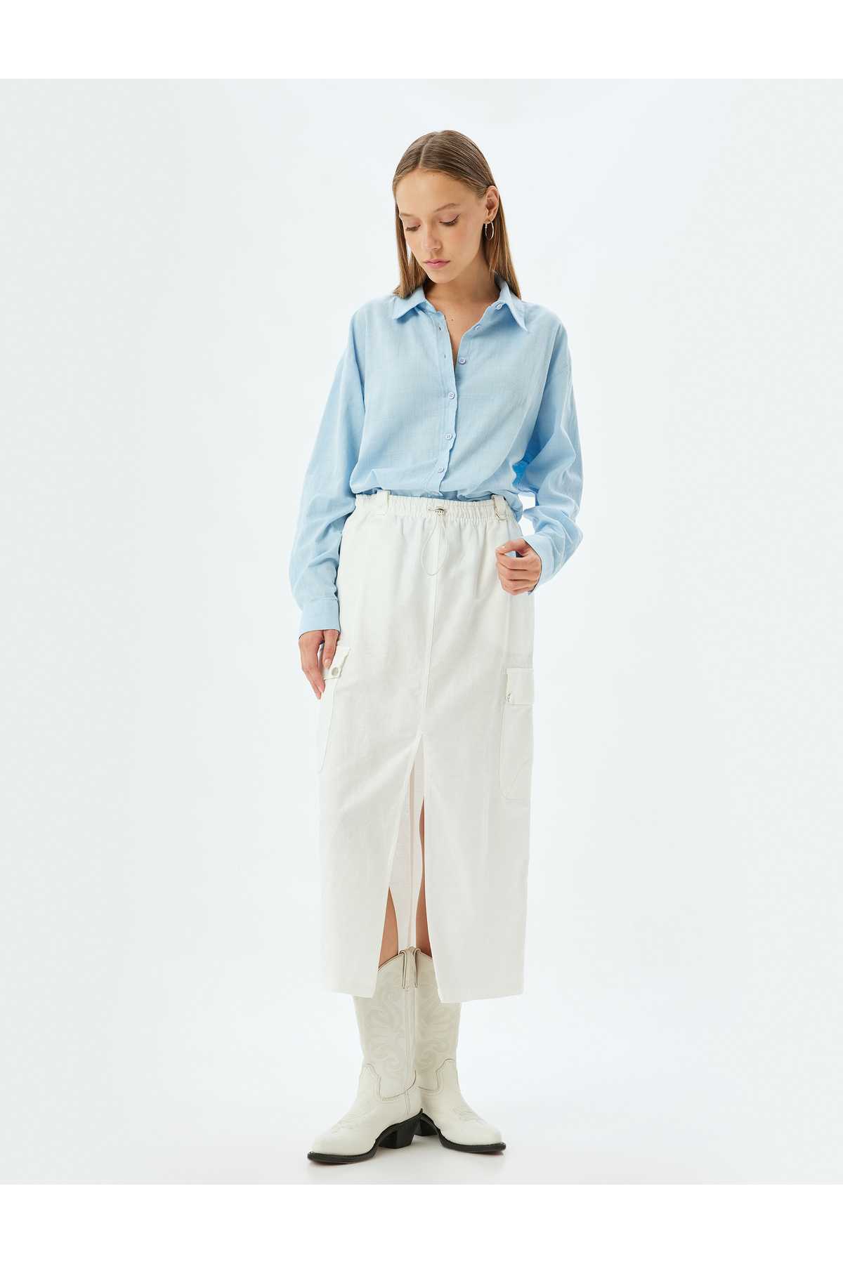 پیراهن سایز بزرگ آستین بلند یقه کلاسیک با دکمه