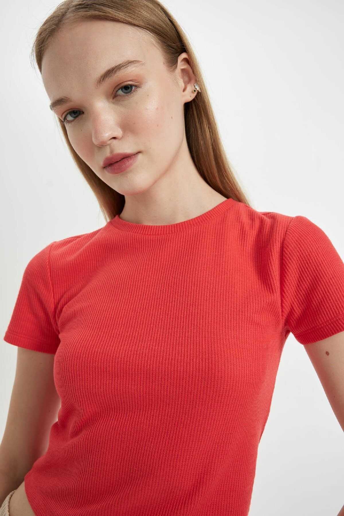 تیشرت زنانه ساده وافل ساده ساده D5181ax24au