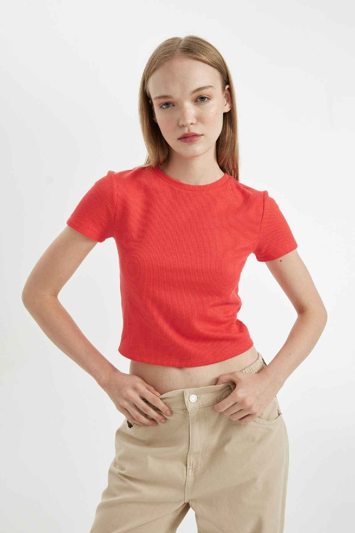 تیشرت زنانه ساده وافل ساده ساده D5181ax24au