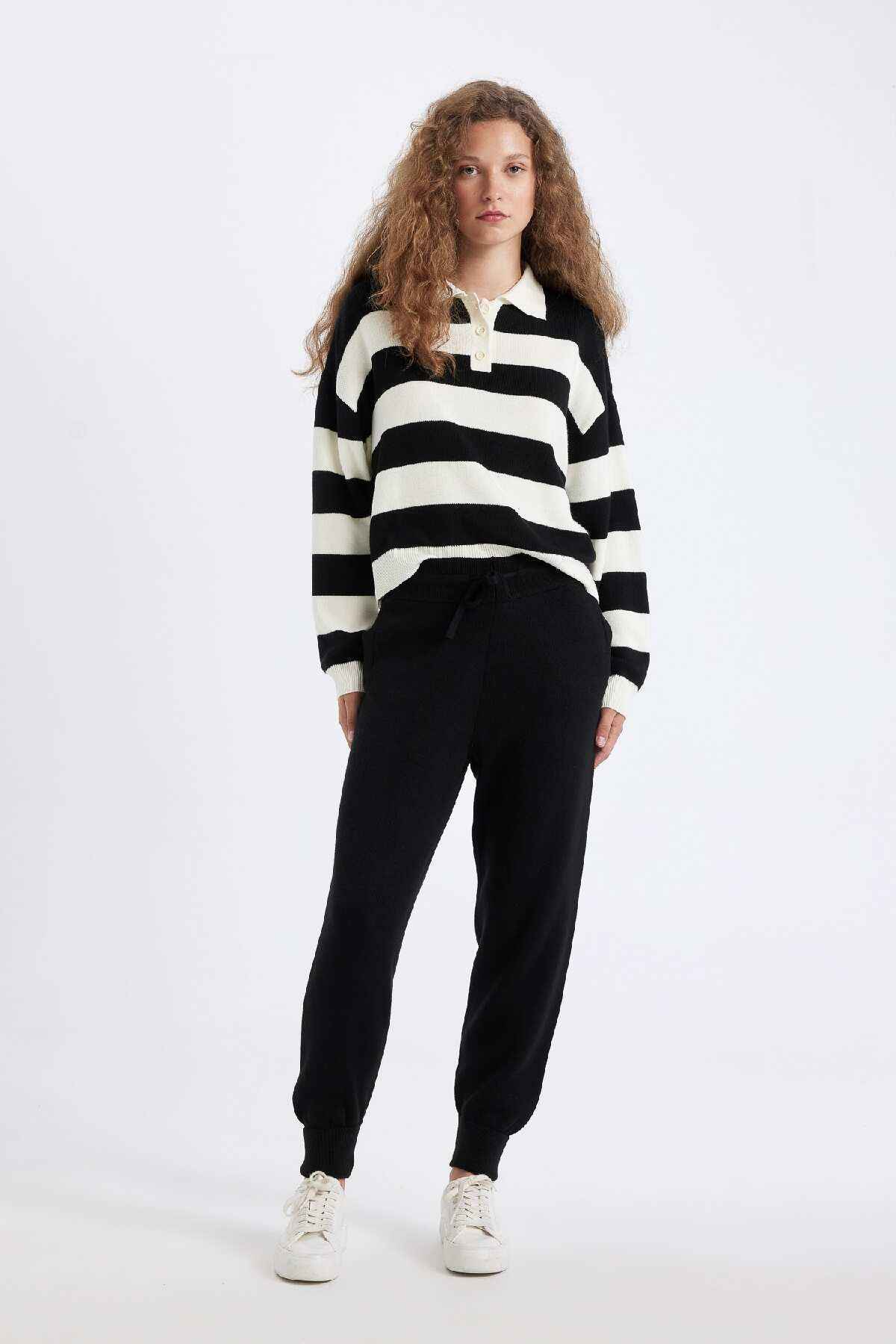 شلوار بافتنی ساده جوگر با کمربند الاستیک R1701az24wn