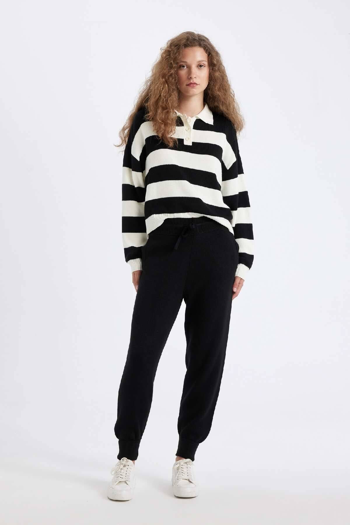 شلوار بافتنی ساده جوگر با کمربند الاستیک R1701az24wn