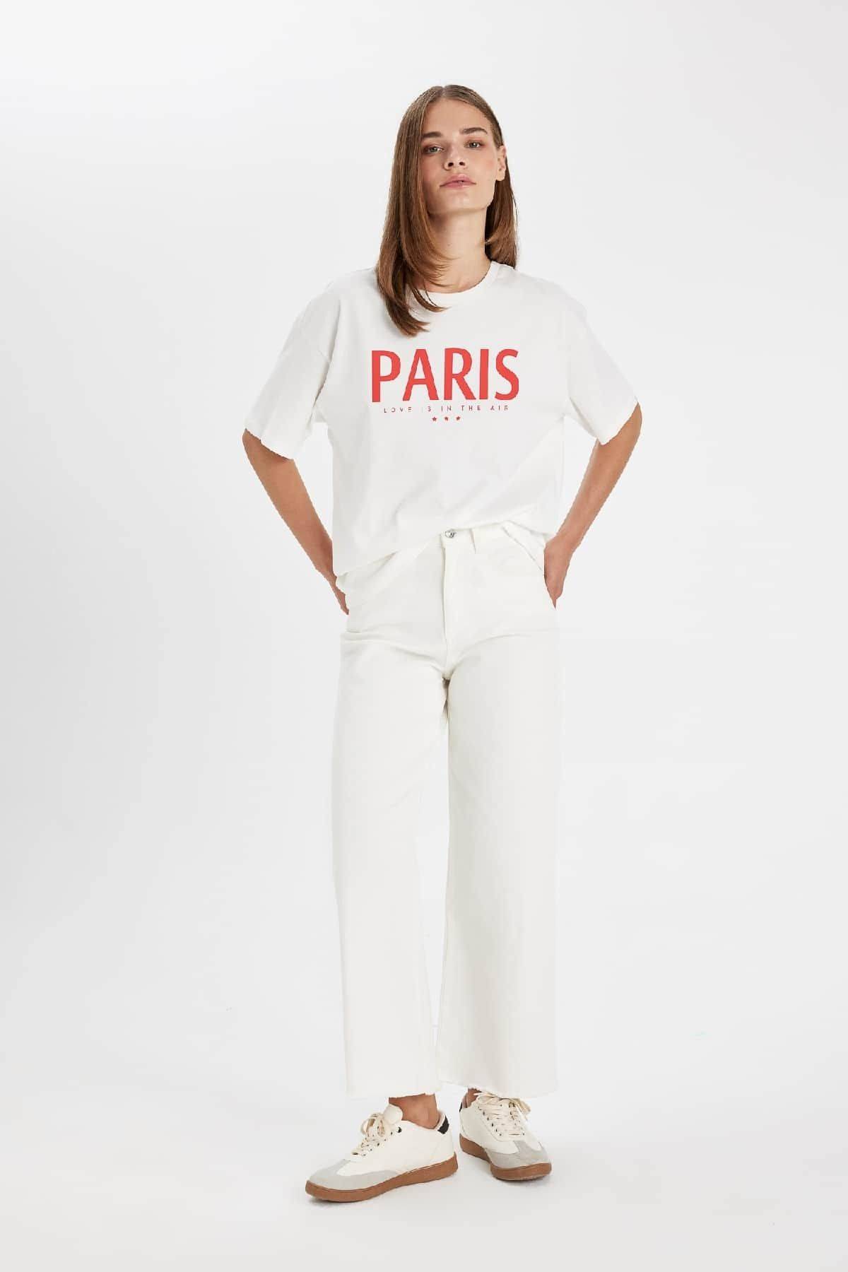 شلوار Culotte Gabardine کمر بلند پایه ساده جیب گشاد ساق C7535ax24au