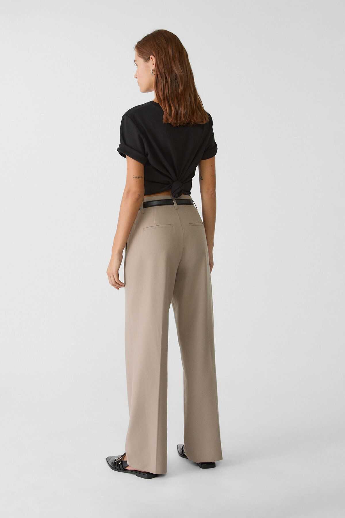 شلوار پارچه ای با کمربند و روان