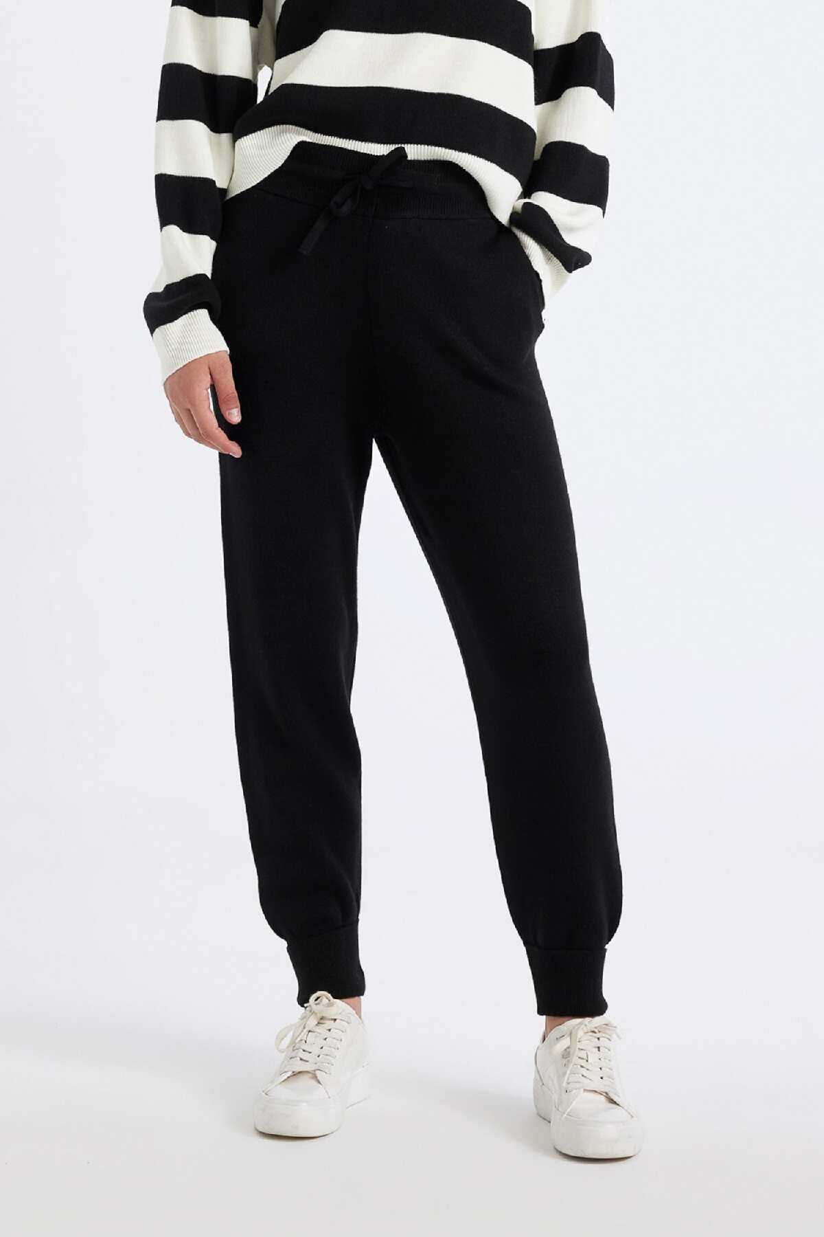 شلوار بافتنی ساده جوگر با کمربند الاستیک R1701az24wn