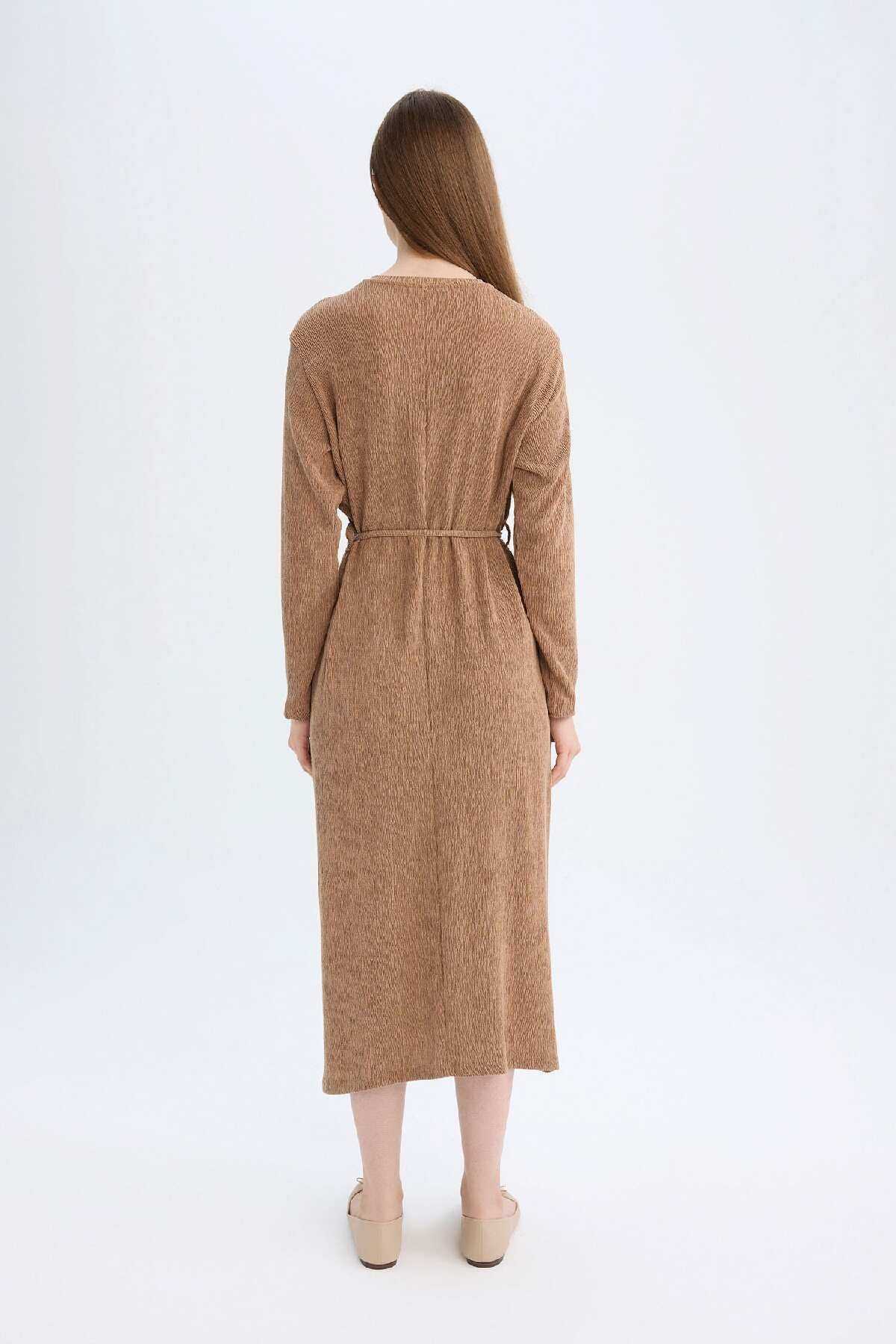 لباس میدی آستین بلند چروک منظم