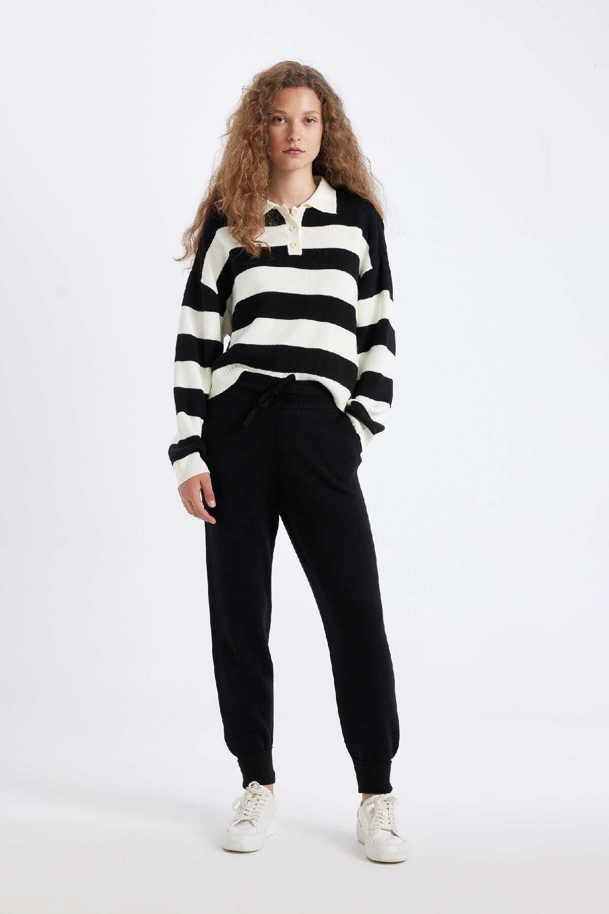 شلوار بافتنی ساده جوگر با کمربند الاستیک R1701az24wn