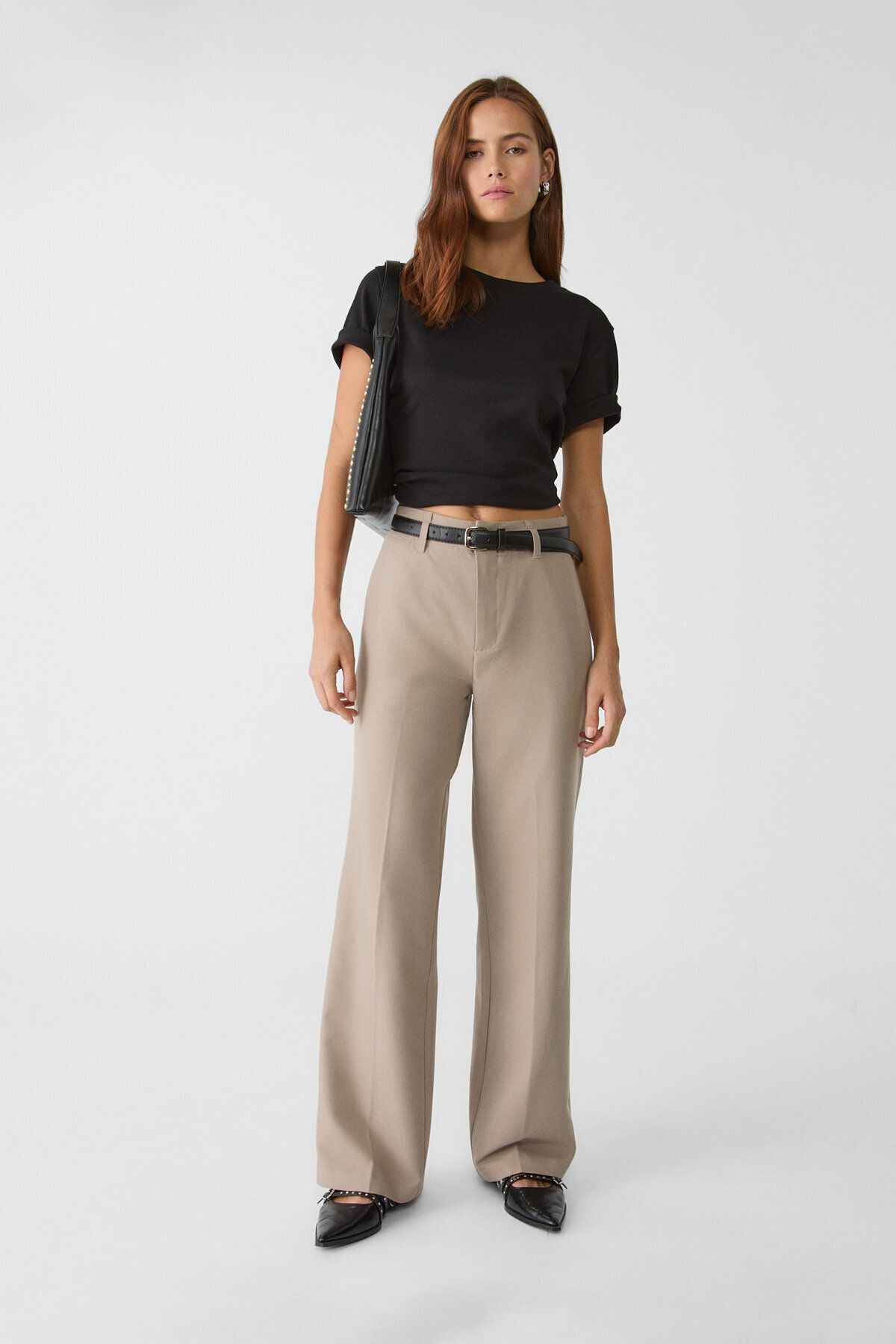 شلوار پارچه ای با کمربند و روان