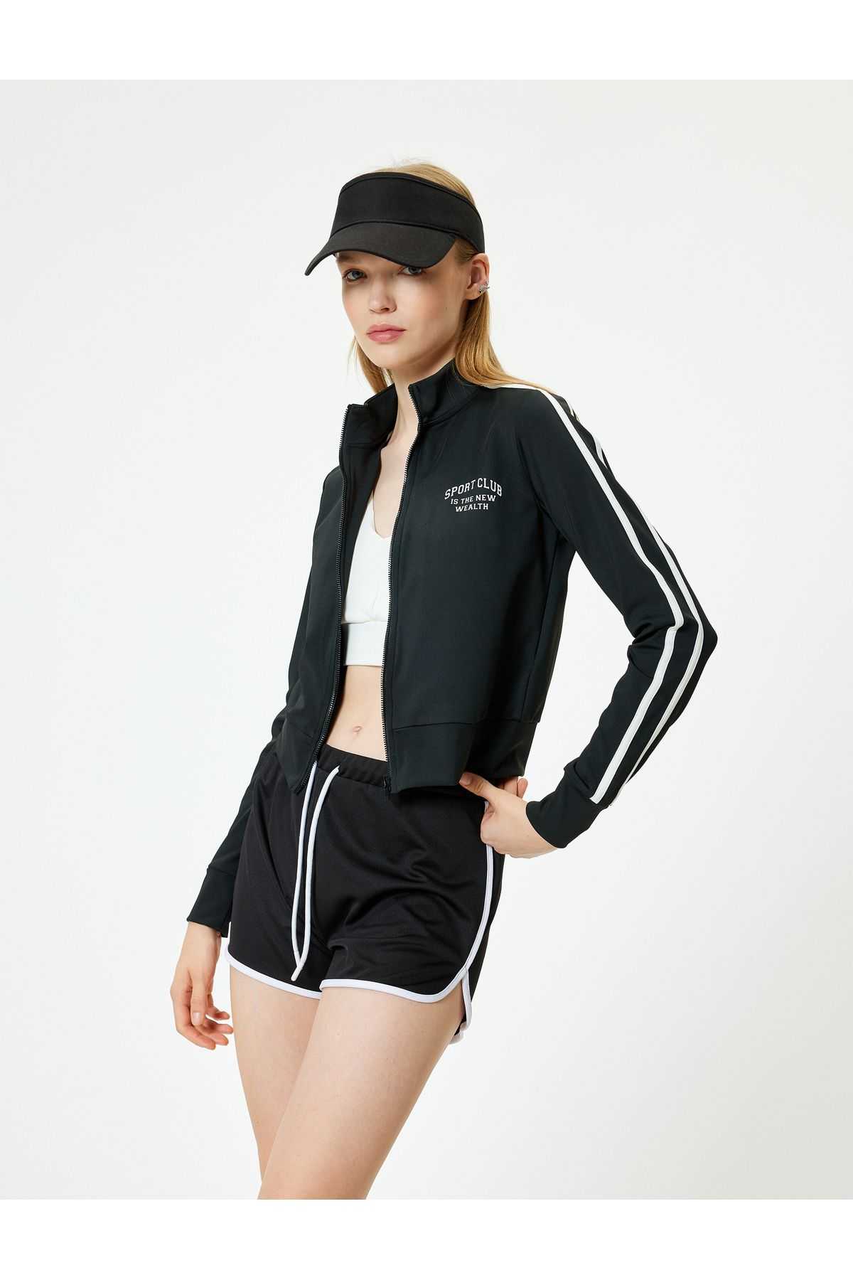 سویشرت زیپ دار چاپ شده با یقه پایه لوله کشی مناسب