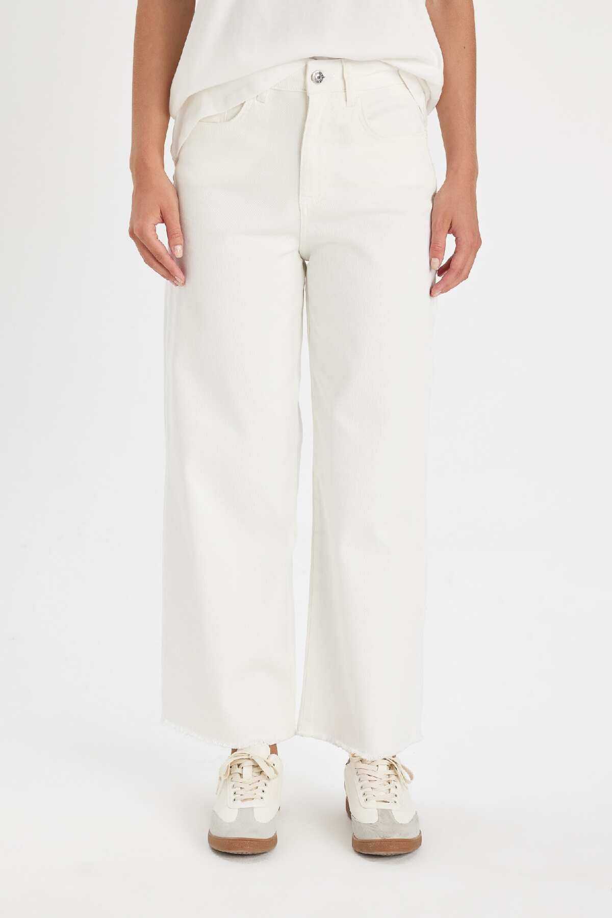 شلوار Culotte Gabardine کمر بلند پایه ساده جیب گشاد ساق C7535ax24au