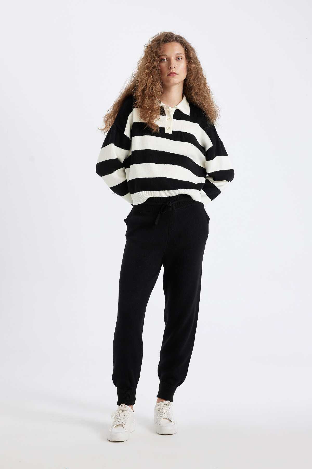 شلوار بافتنی ساده جوگر با کمربند الاستیک R1701az24wn