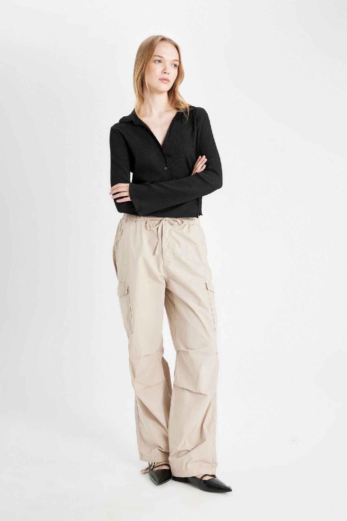 جیب الاستیک کمری با چتر نجات ساده شلوار خاکستری ساده پاپلین A6266ax24au