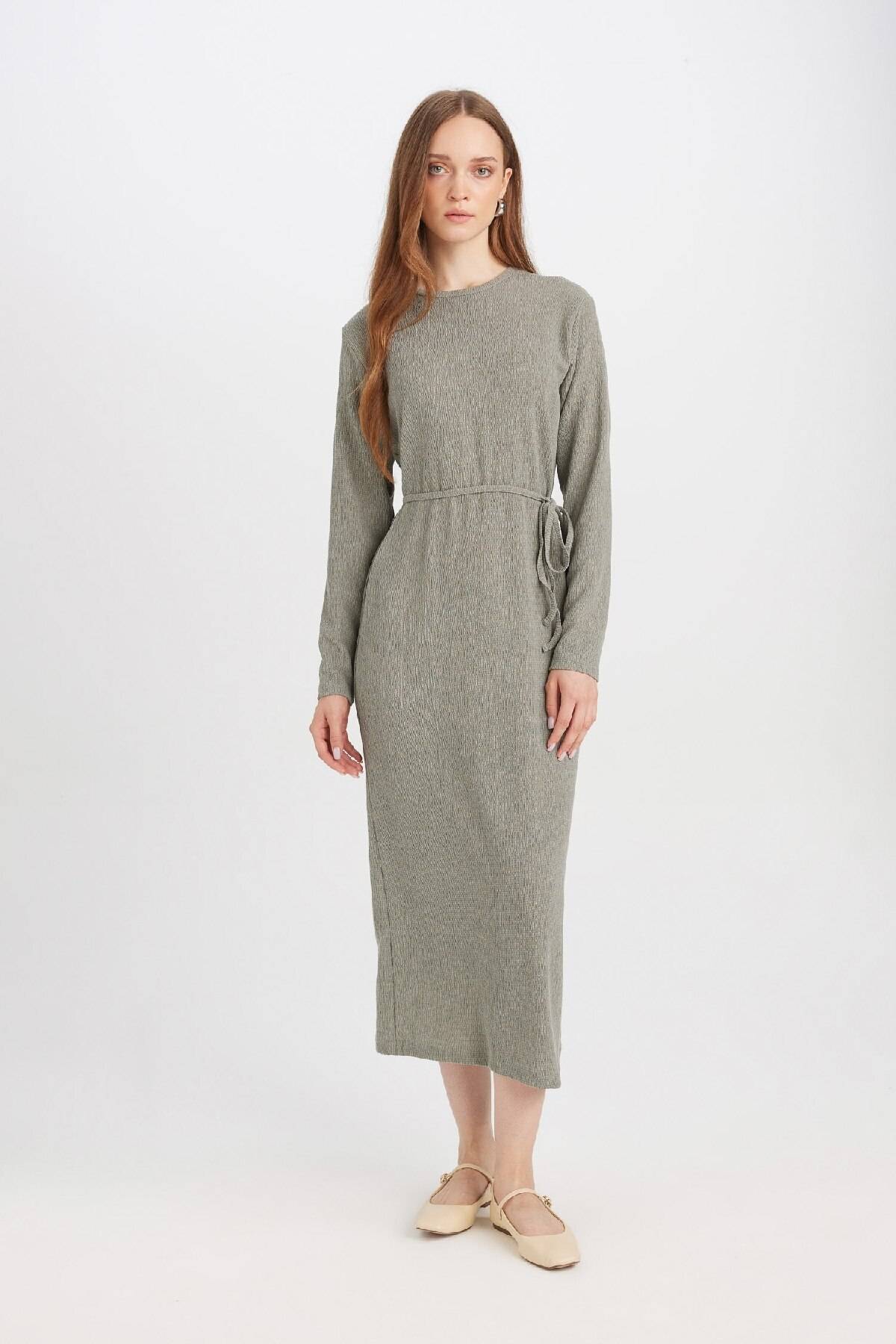 لباس میدی آستین بلند چروک منظم