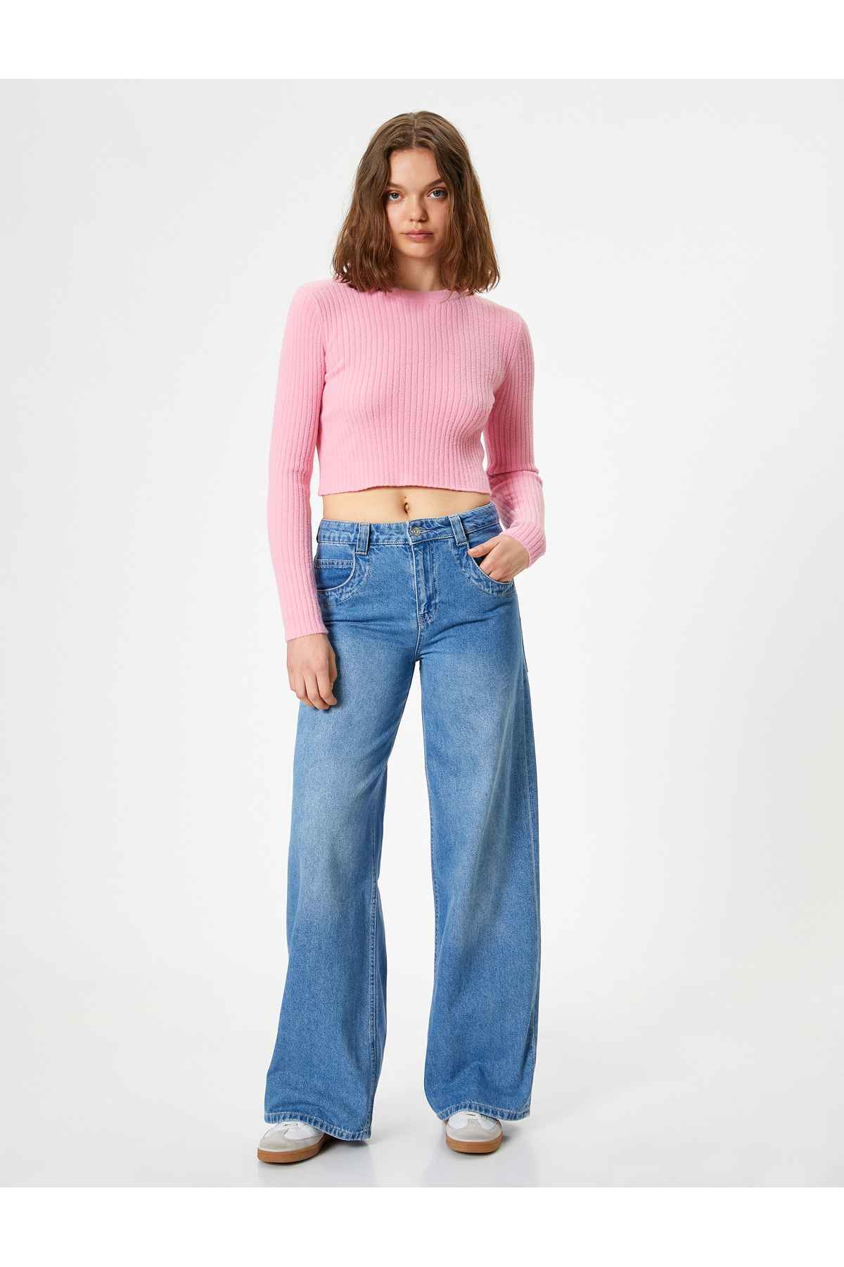 ژاکت بافتنی Crop یقه باریک آستین بلند