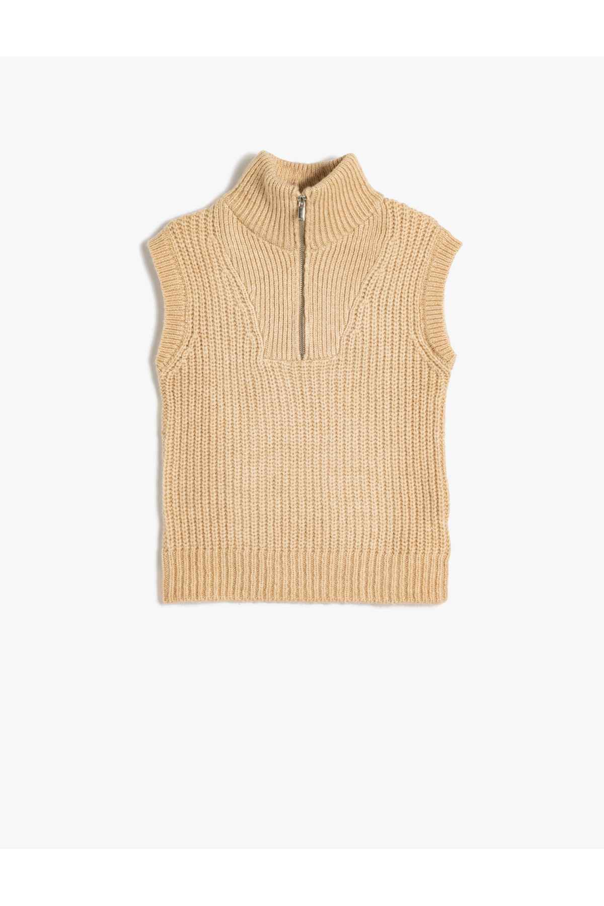 ژاکت بافتنی یقه نیم زیپ آستین دار