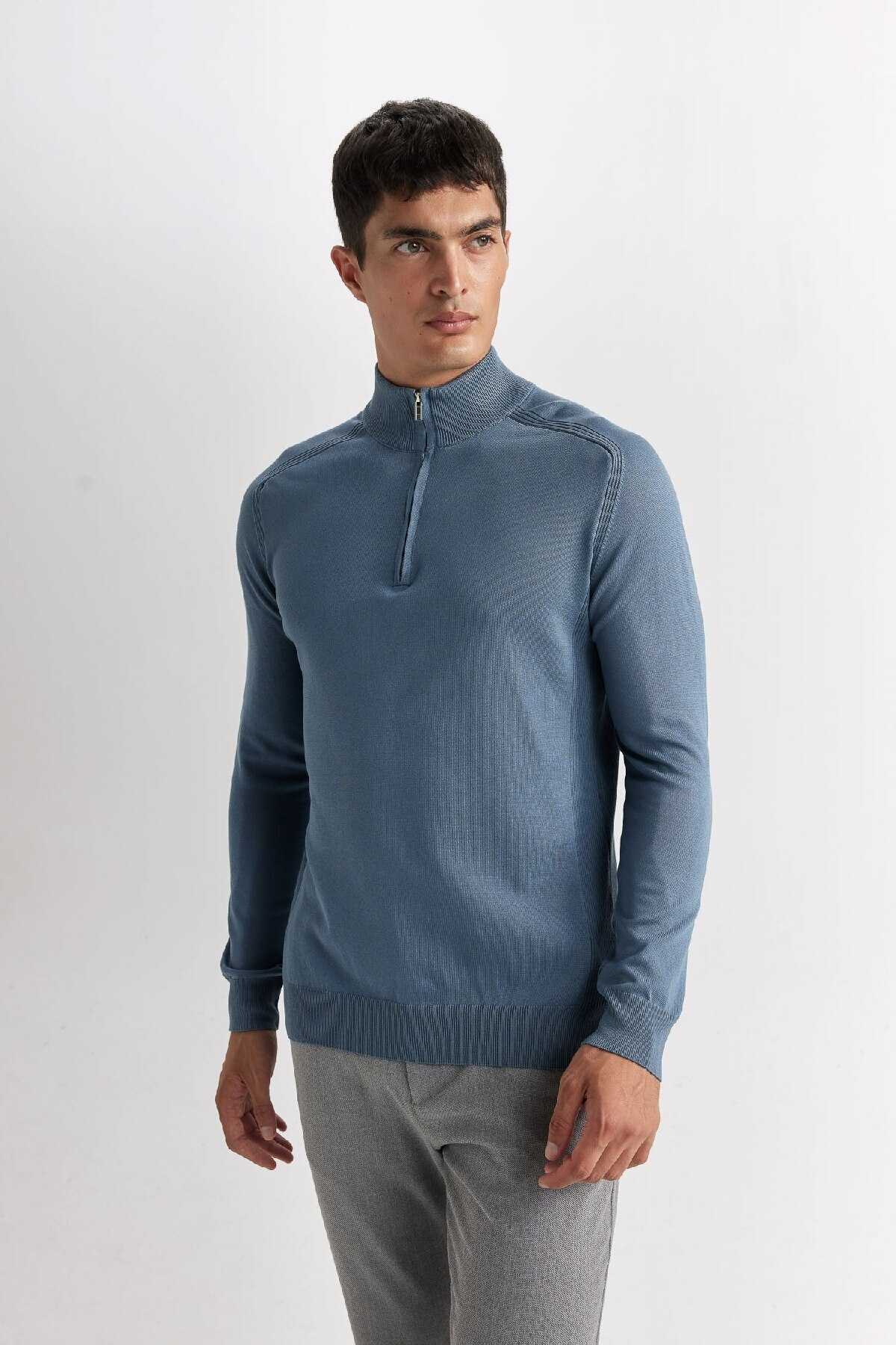 ژاکت بافتنی مردانه Claret Red Standard Fit Half Turtle نیم زیپ D0624ax24au