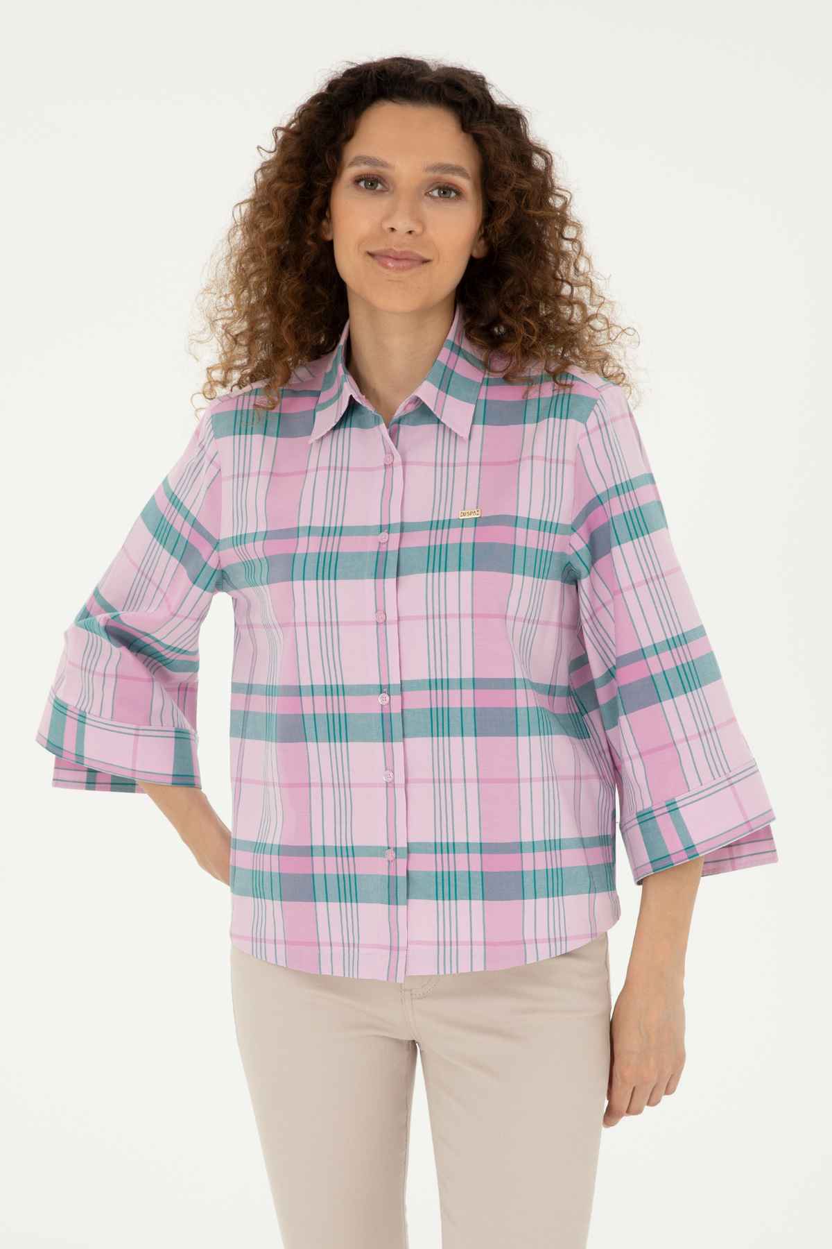 پیراهن آستین بلند صورتی زنانه 50289145-VR041