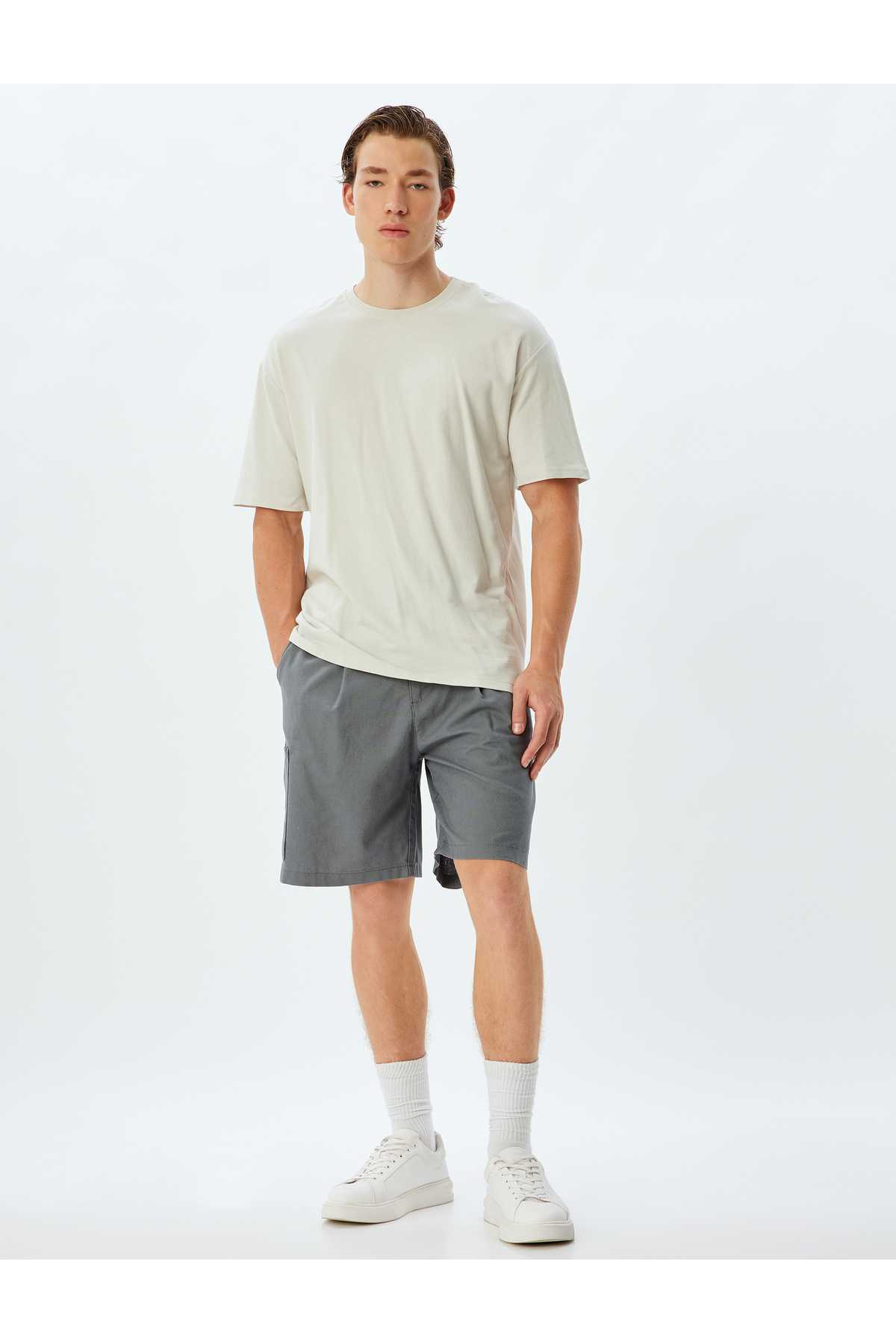 شلوارک ترکیبی کتانی برمودا چینو با جزئیات جیبی