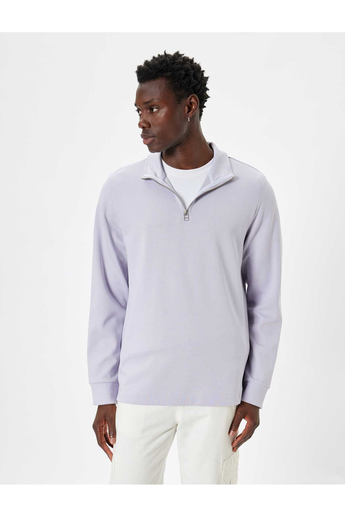 پلیور پایه آستین بلند زیپ دار نخی