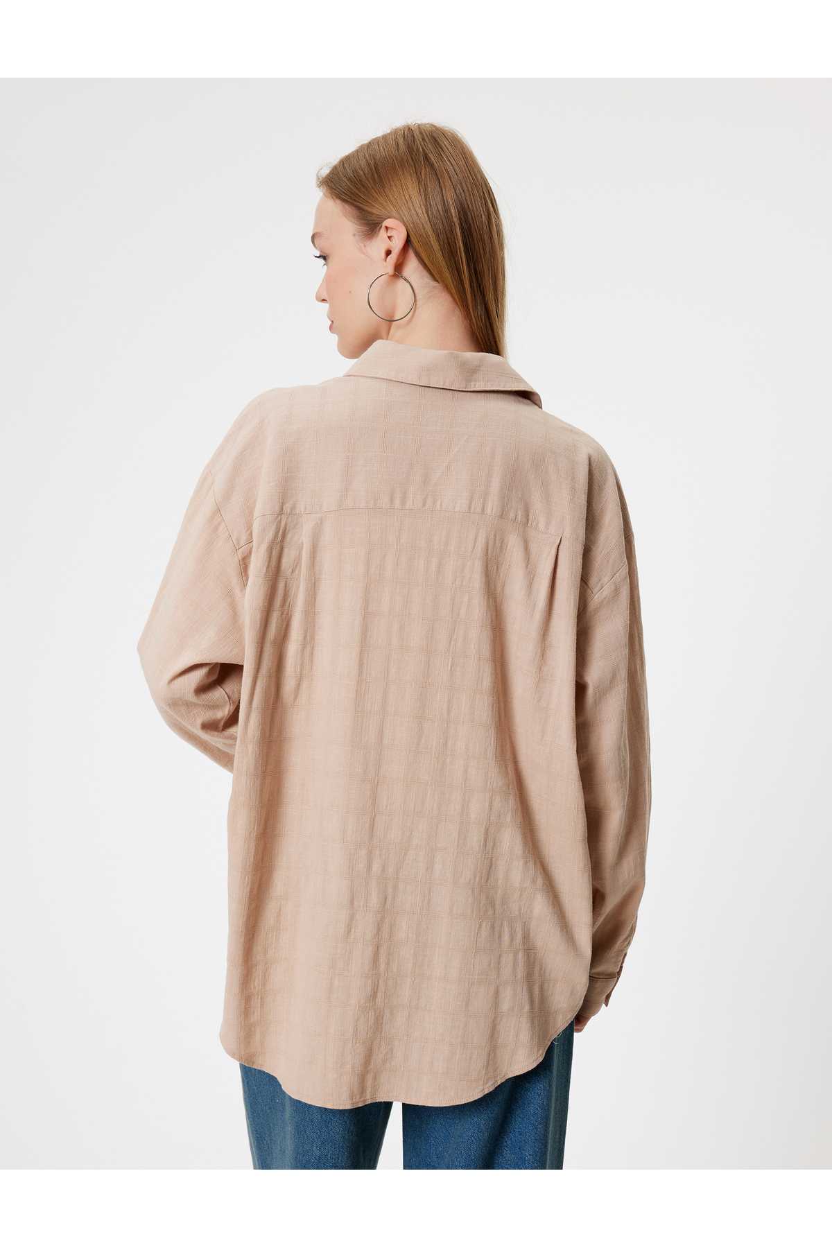 پیراهن سایز بزرگ آستین بلند یقه کلاسیک با دکمه