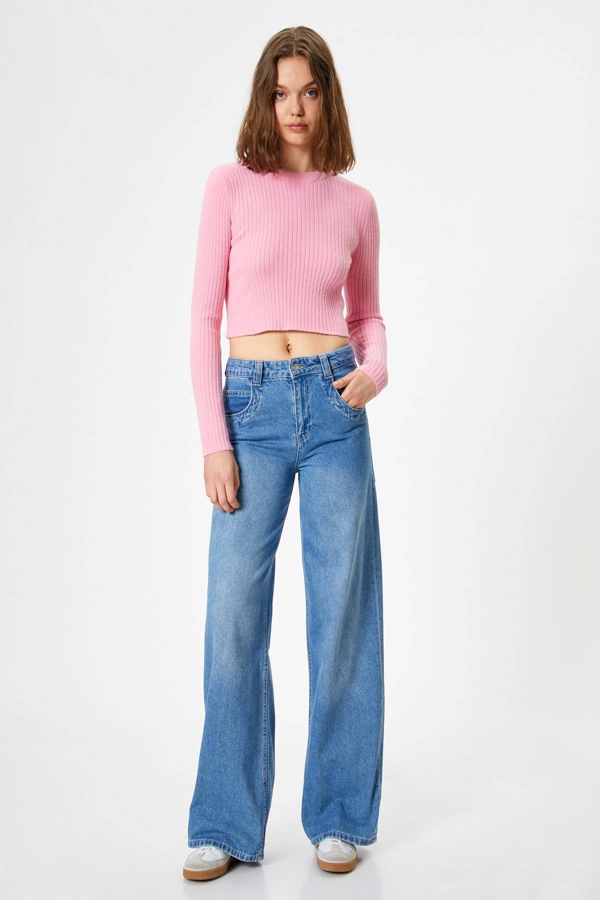 ژاکت بافتنی Crop یقه باریک آستین بلند