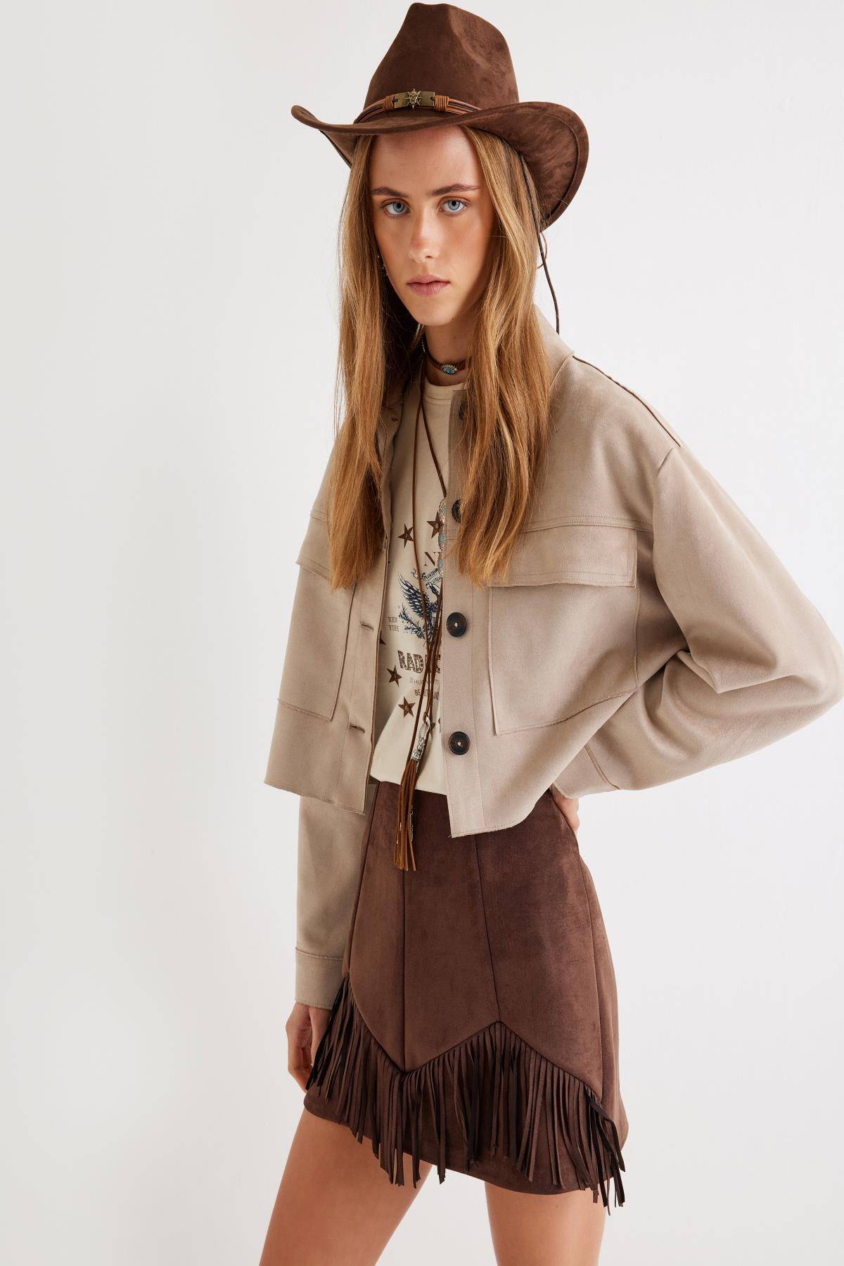 کت زنانه قهوه ای روشن