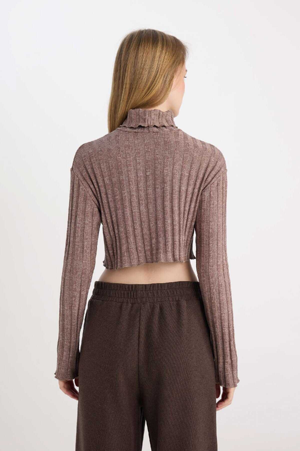 تیشرت آستین بلند یقه دار ساده مدل لباس مجلسی ساده E1673AX24WN